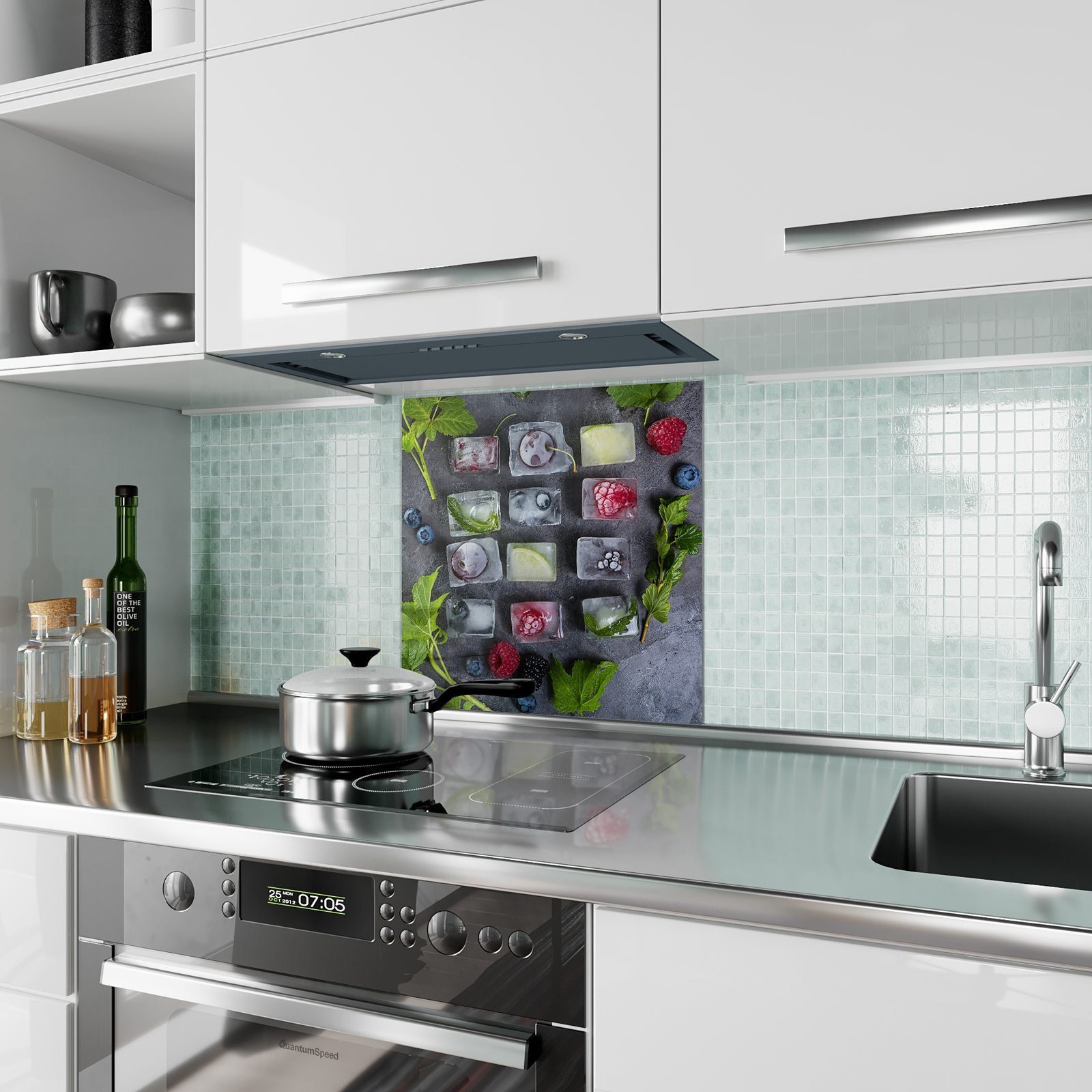 Beereneiswürfel Küchenrückwand Motiv Glas mit Spritzschutz Küchenrückwand Primedeco