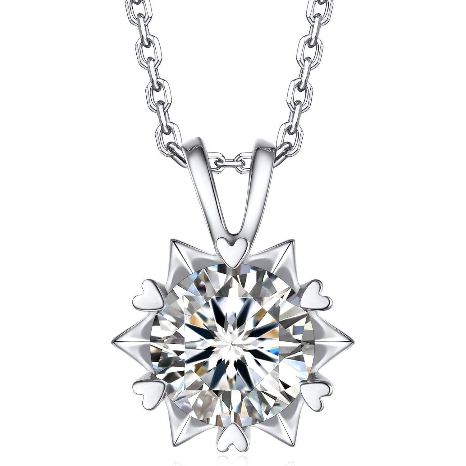 Kette mit Anhänger Halskette Damen Silber925 Moissanite Diamant 3 Schneeflocke-2Karat