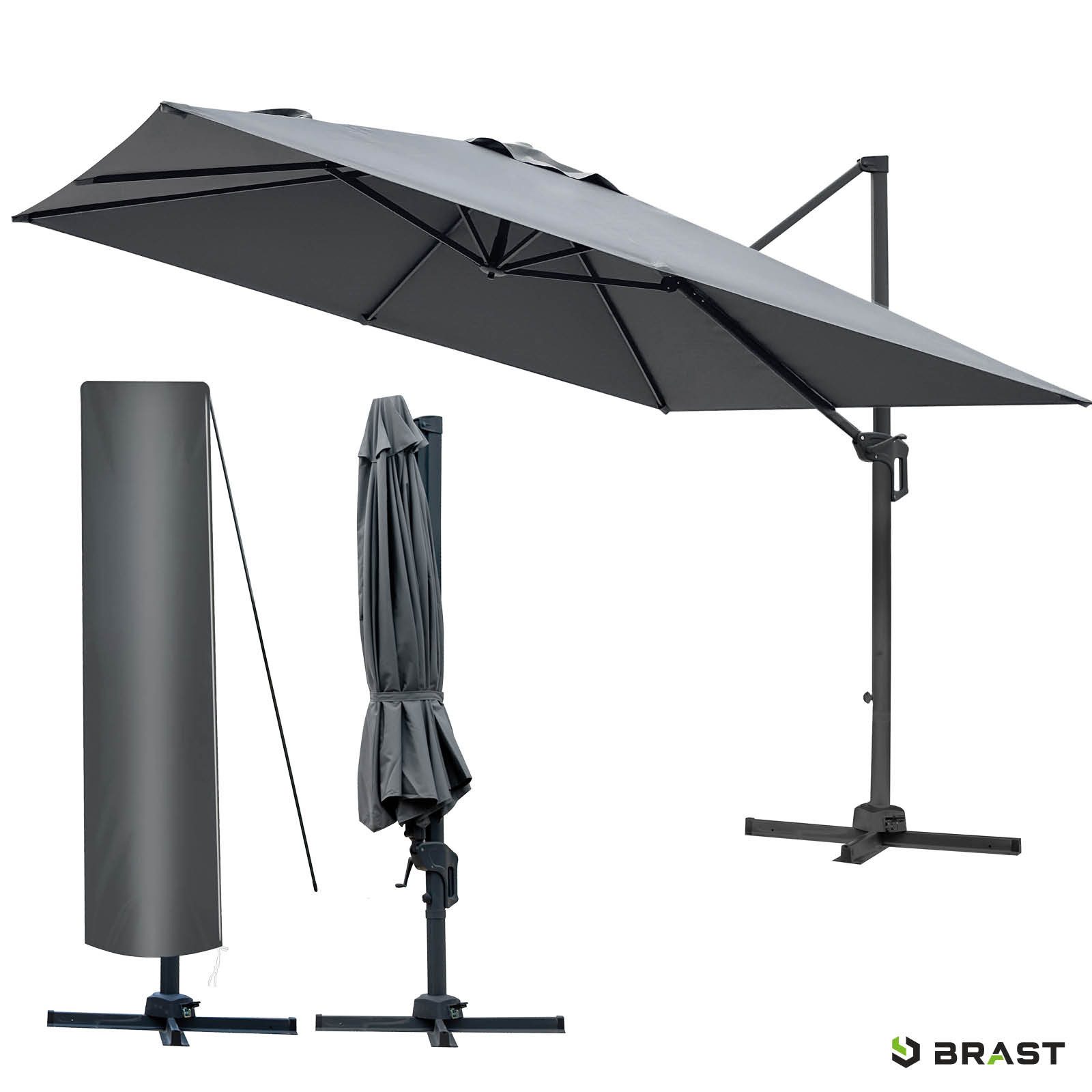 BRAST Sonnenschirm Ampelschirm Alu, UV-Schutz 50+, wetterfest rostfrei 360°, LxB: 300x300 cm, inkl. Schützhülle