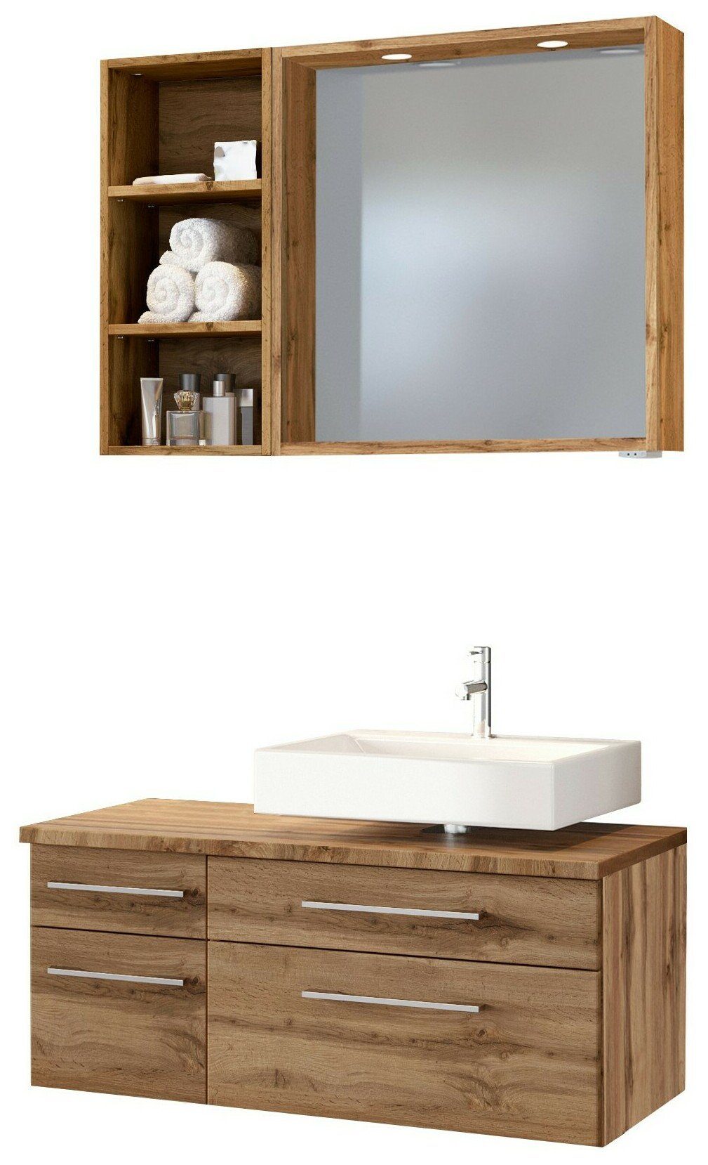 HELD MÖBEL Badmöbel-Set Unterbecken-Set Davos 90 cm -C- (rechts) Wotaneiche/Wotaneiche