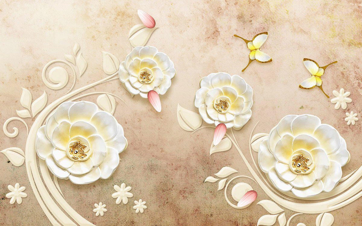 Papermoon Blumen mit Muster Fototapete