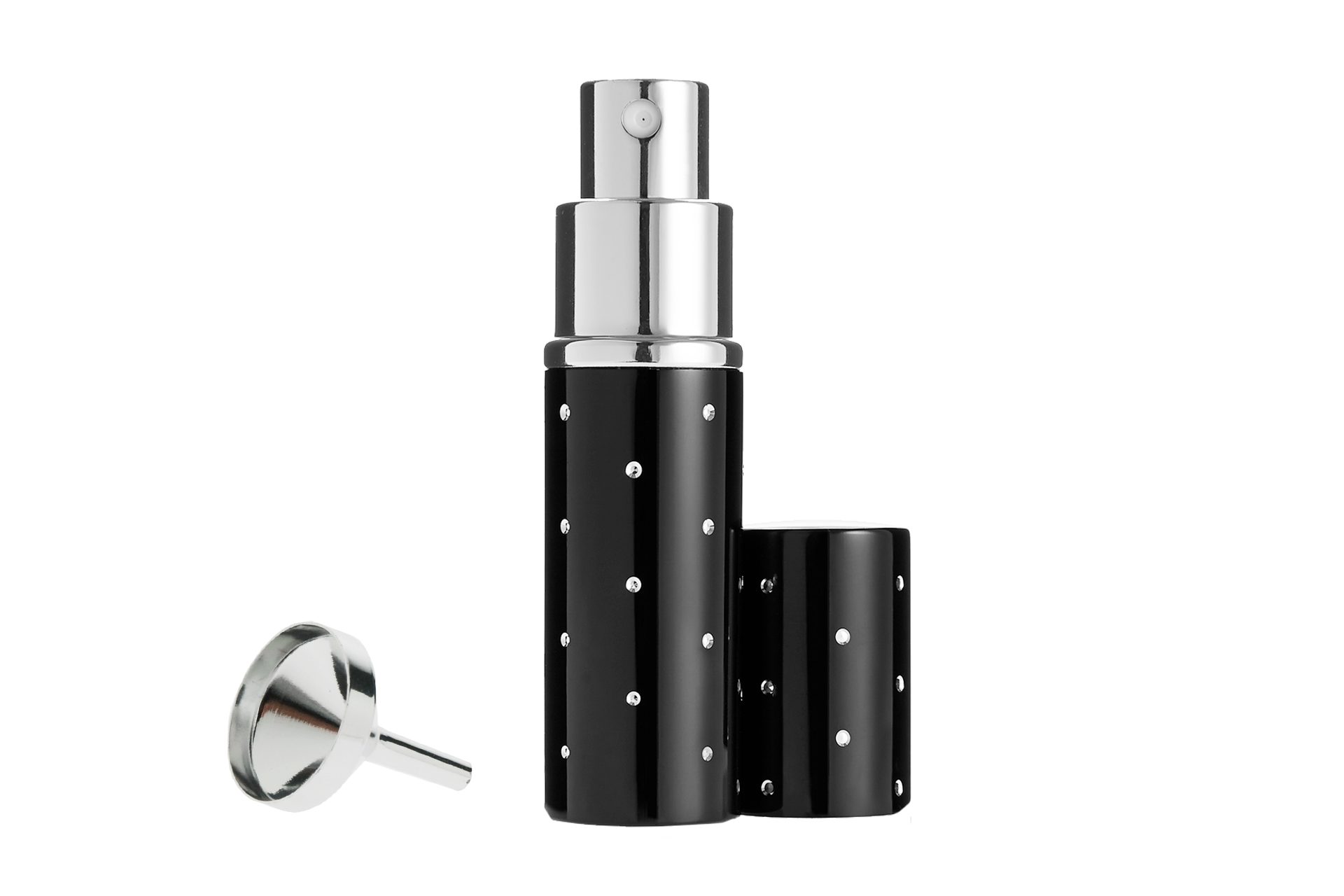 Fantasia Beauty Parfümzerstäuber Taschenzerstäuber Schwarz für 10 ml + Trichter silberfarben (1 St), Parfümzerstäuber Schwarz mit Trichter silberfarben