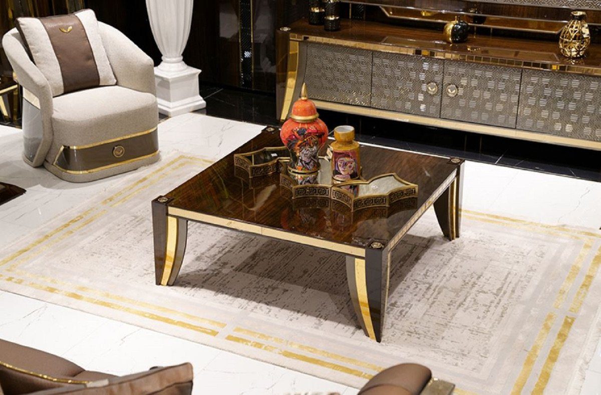 & Couchtisch Padrino Casa Edler - Möbel Gold Hotel & Qualität Luxus - - Braun Couchtisch Luxus Tisch Hotel /