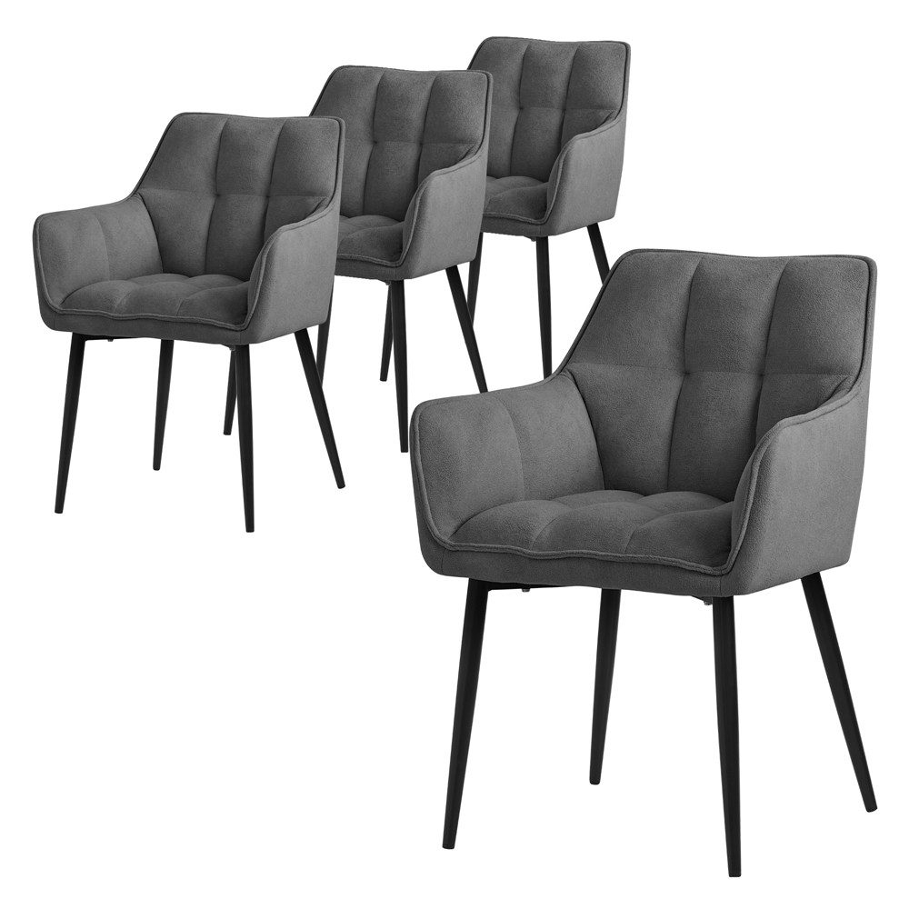 ML-DESIGN Polsterstuhl Esszimmerstuhl mit dickem gepolsterter Sitz Rücken- und Armlehnen (4 St), Wohnzimmerstuhl aus Frotteestoff Dunkelgrau Loungesessel Küchenstuhl