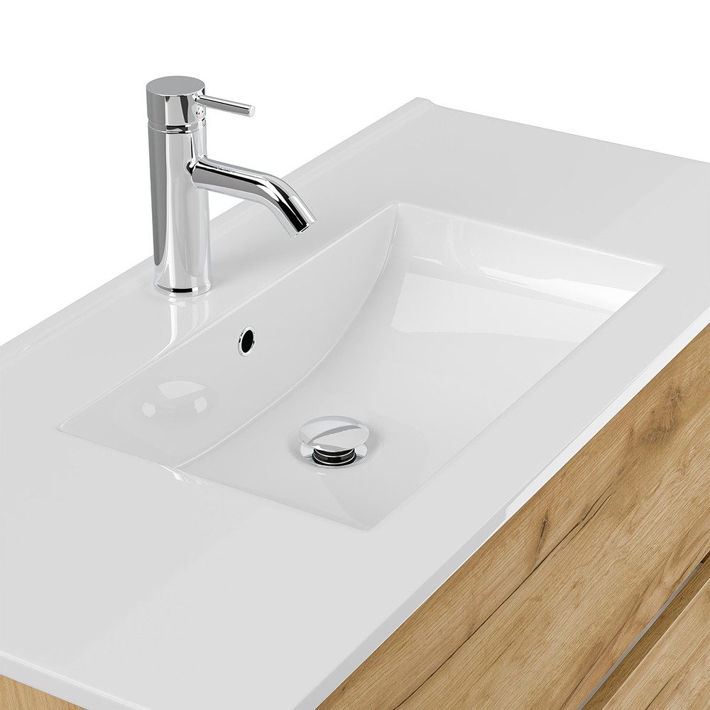 Lomadox Waschtisch LIVIGNO-02, 100cm breit, Keramikwaschbecken, Eiche