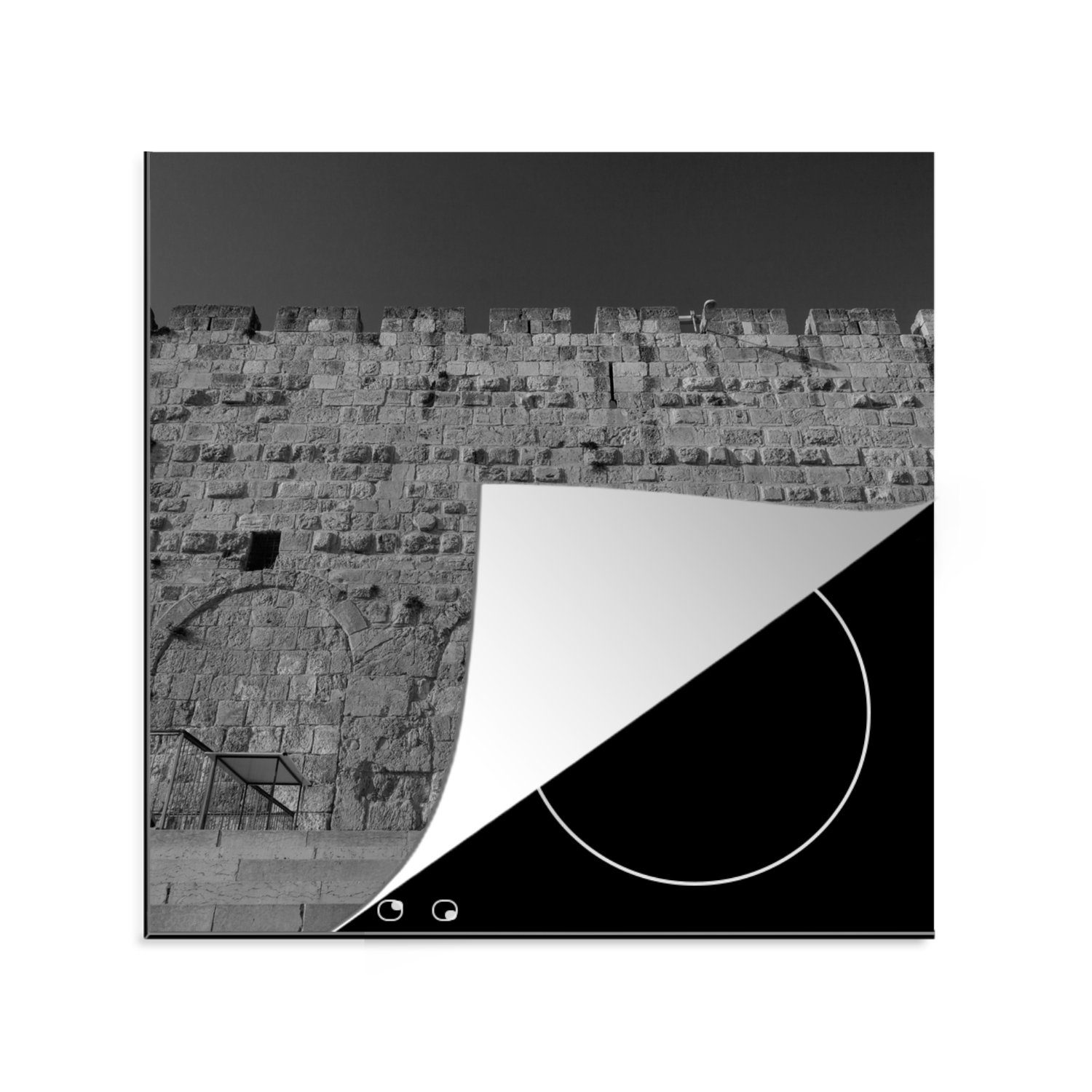 MuchoWow Herdblende-/Abdeckplatte Antike Steinmauer in der Nacht, Vinyl, (1 tlg), 78x78 cm, Ceranfeldabdeckung, Arbeitsplatte für küche