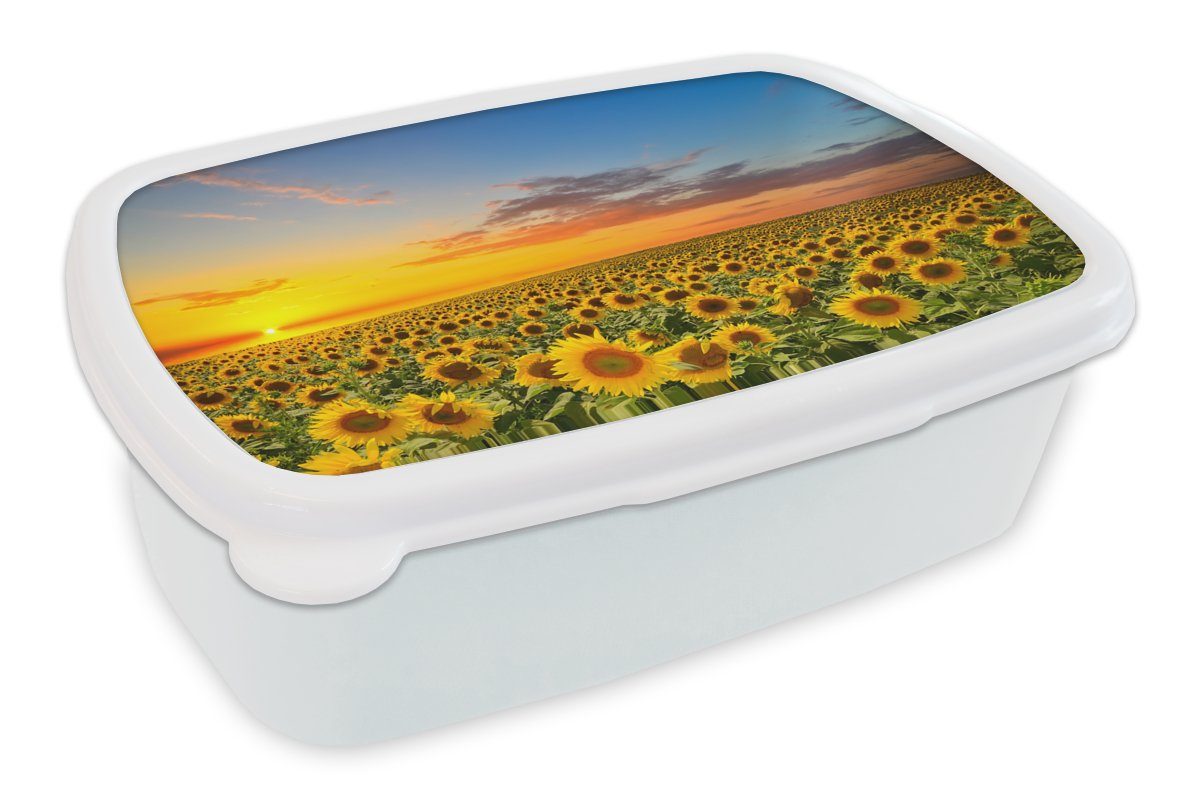 Sonnenuntergang Kunststoff, für Kinder und Nacht und - - Blumen - weiß Erwachsene, Orange, für Brotdose, Lunchbox Mädchen (2-tlg), MuchoWow Brotbox - Jungs Sonnenblume