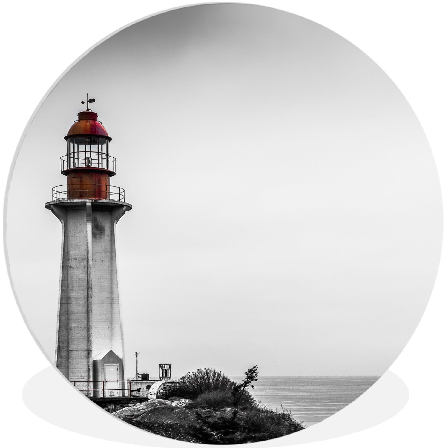 MuchoWow Gemälde Schwarz-Weiß-Foto (1 Vancouver, 90x90 Wandkreis, Rundes von Leuchtturms im wandbild eines für Westen St), Wohnzimmer, Wandschmuck, cm