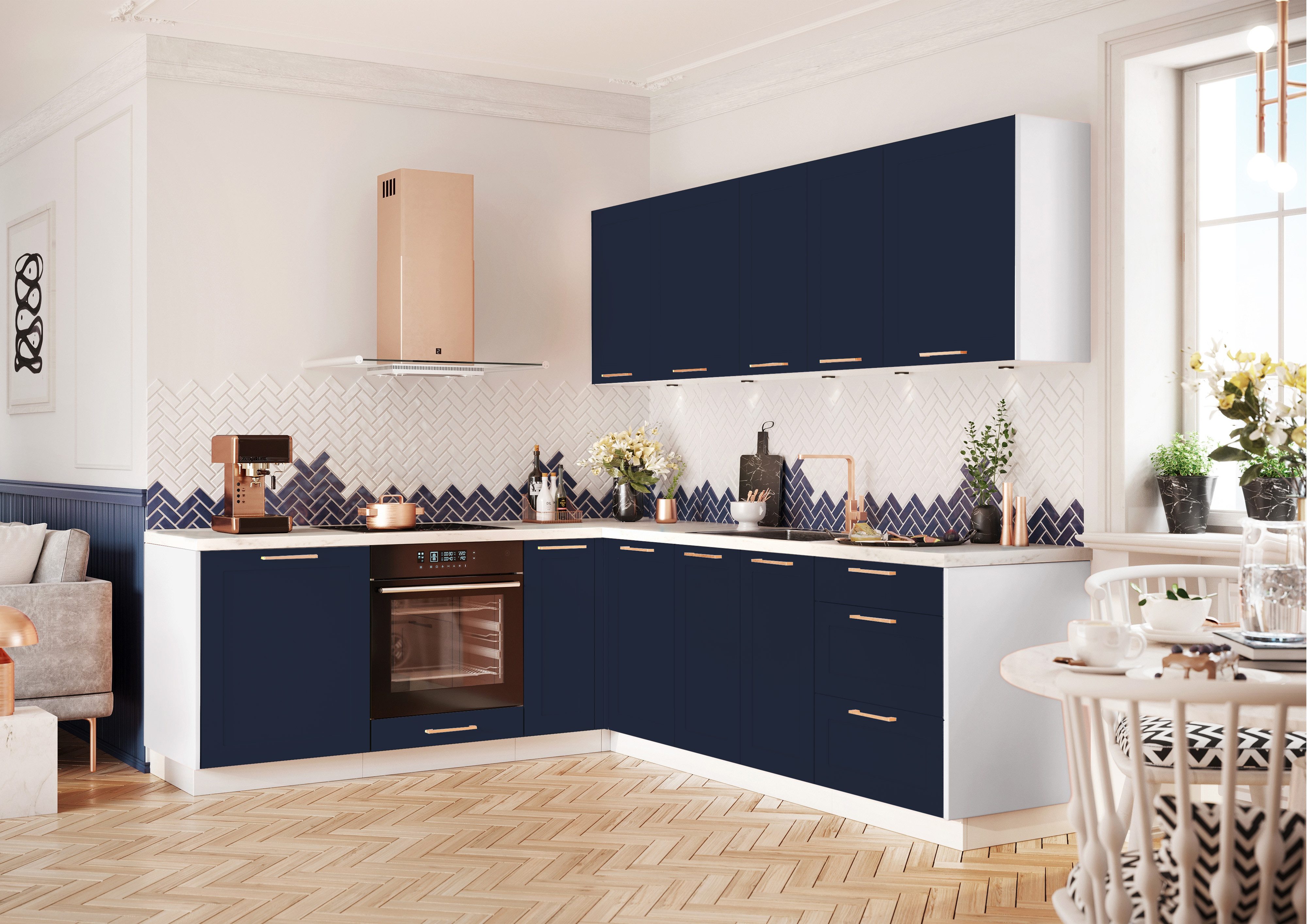 ROYAL24_MARKT Winkelküche - K153-G230 x 150cm - ADELE (L) - Classic Harmony Style, (Komplett Set), Beste Güte - Innovativ - Modern