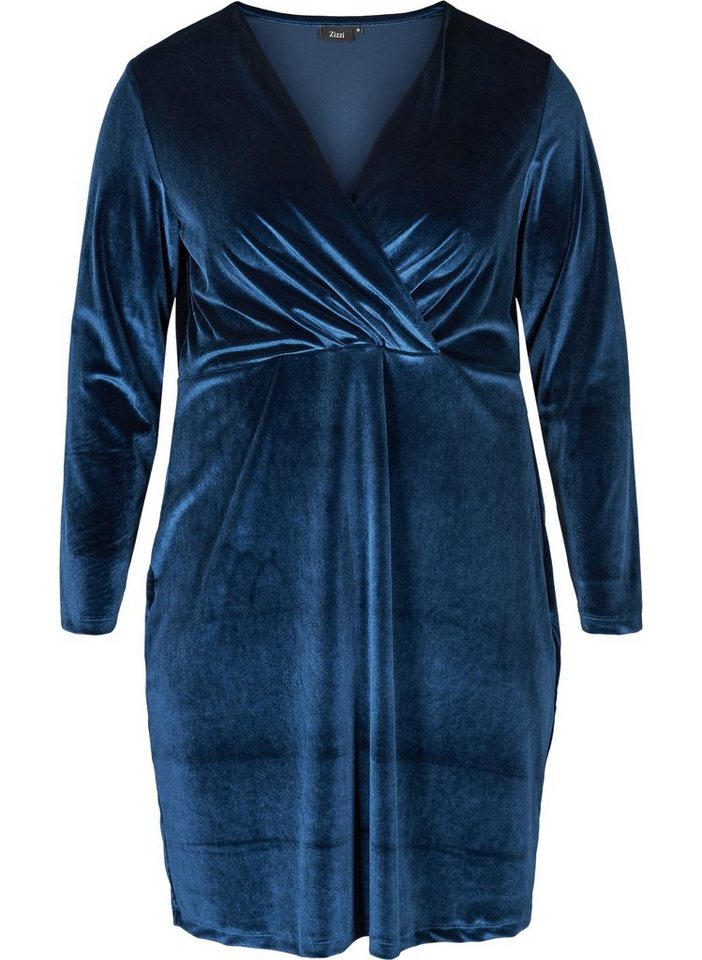 Zizzi Partykleid Damen Große Größen Kleid Samt Langarm V-Ausschnitt Abendkleid in