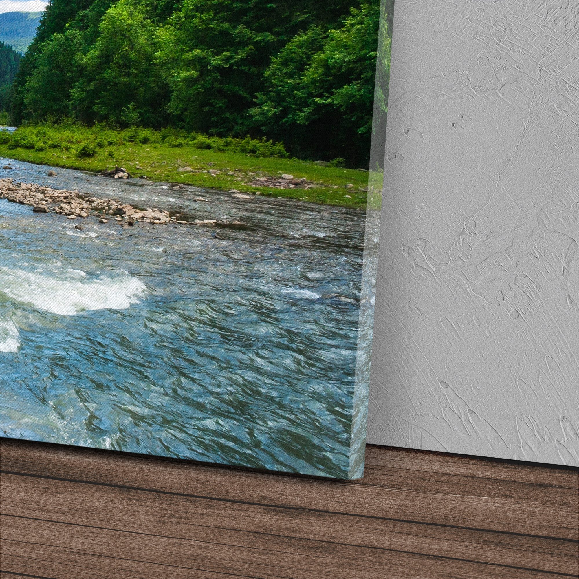 Sinus Art Leinwandbild 120x80cm Wandbild auf Leinwand Fluss Alpen Bergfluss Wildfluss Natur B, (1 St)