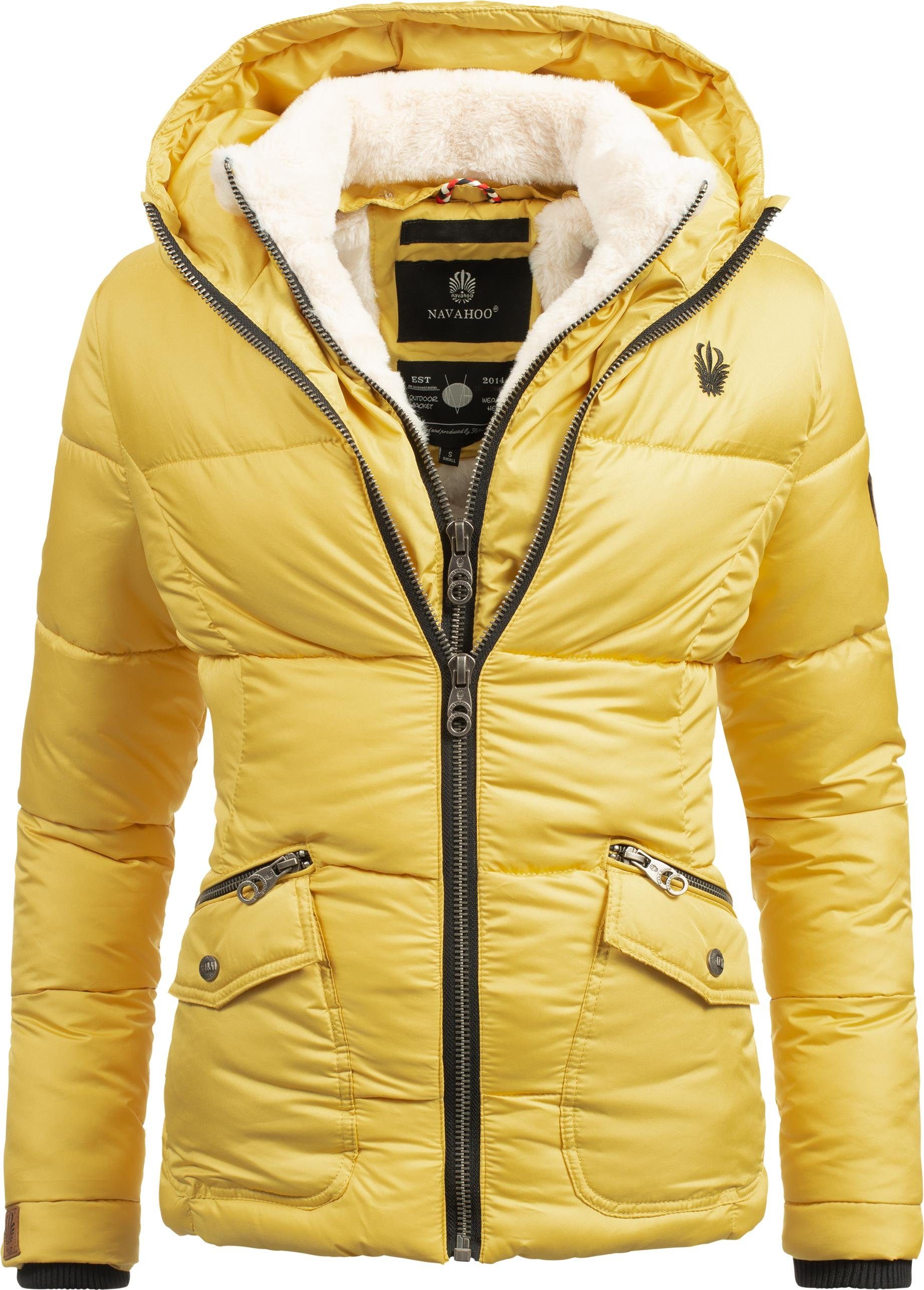 Navahoo Winterjacke Megan stylische Damen Steppjacke mit Teddyfutter