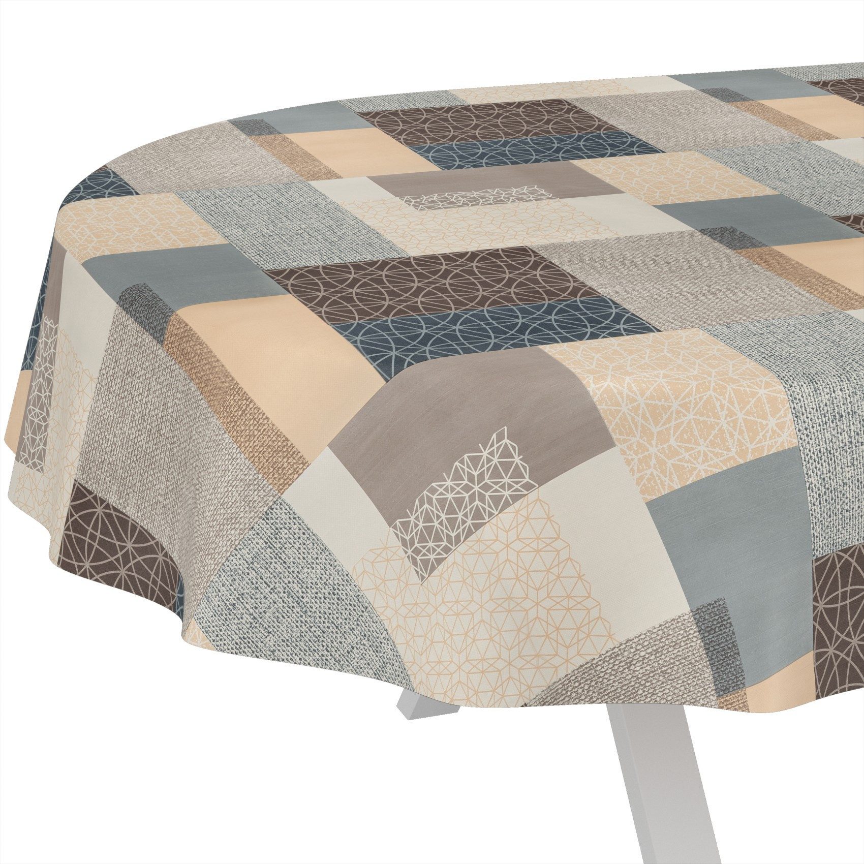 ANRO Tischdecke Wachstuchtischdecke abwaschbar Mirka Tischwäsche (Einzelstück 1-tlg), wasserabweisend pflegeleicht Patchwork Mehrfarbig Oval 180x140cm