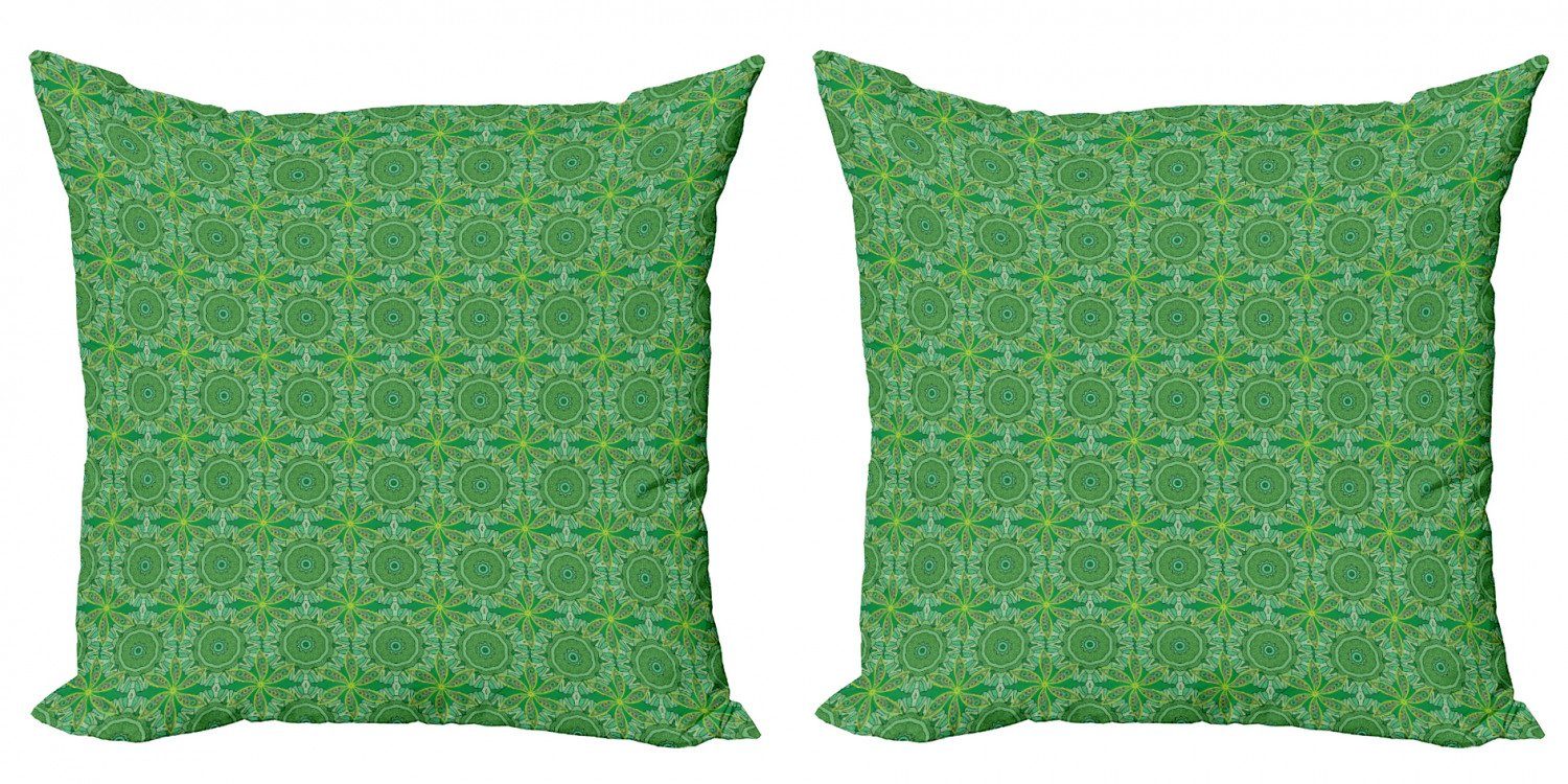 Kissenbezüge Modern Stück), Accent Mandala Blumenmuster (2 Doppelseitiger Digitaldruck, grüne Abakuhaus