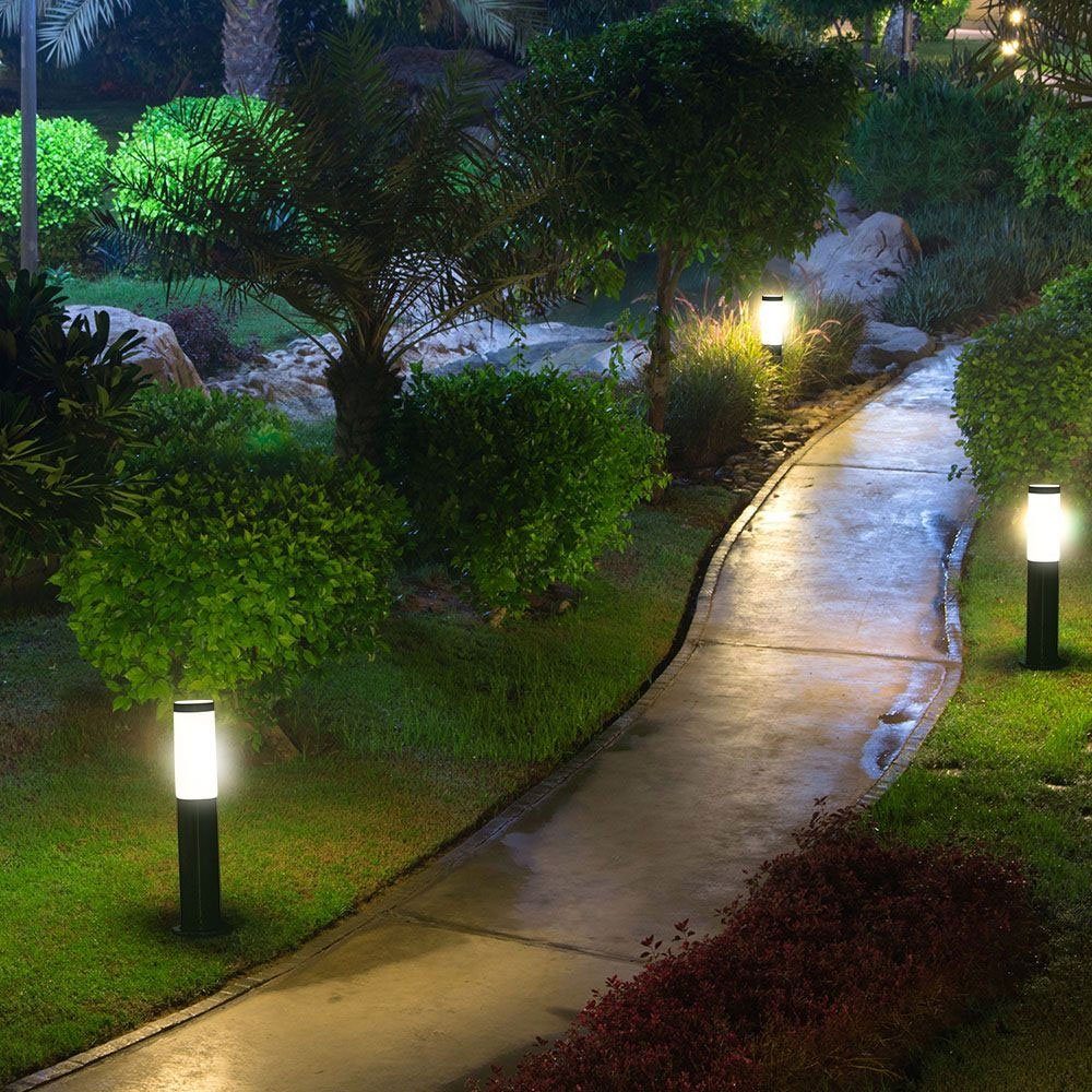 Weg etc-shop Lampe inklusive, Garten Sockel Einfahrt Leuchte Steh Leuchtmittel Warmweiß, im Edelstahl Außen-Stehlampe, LED Beleuchtung