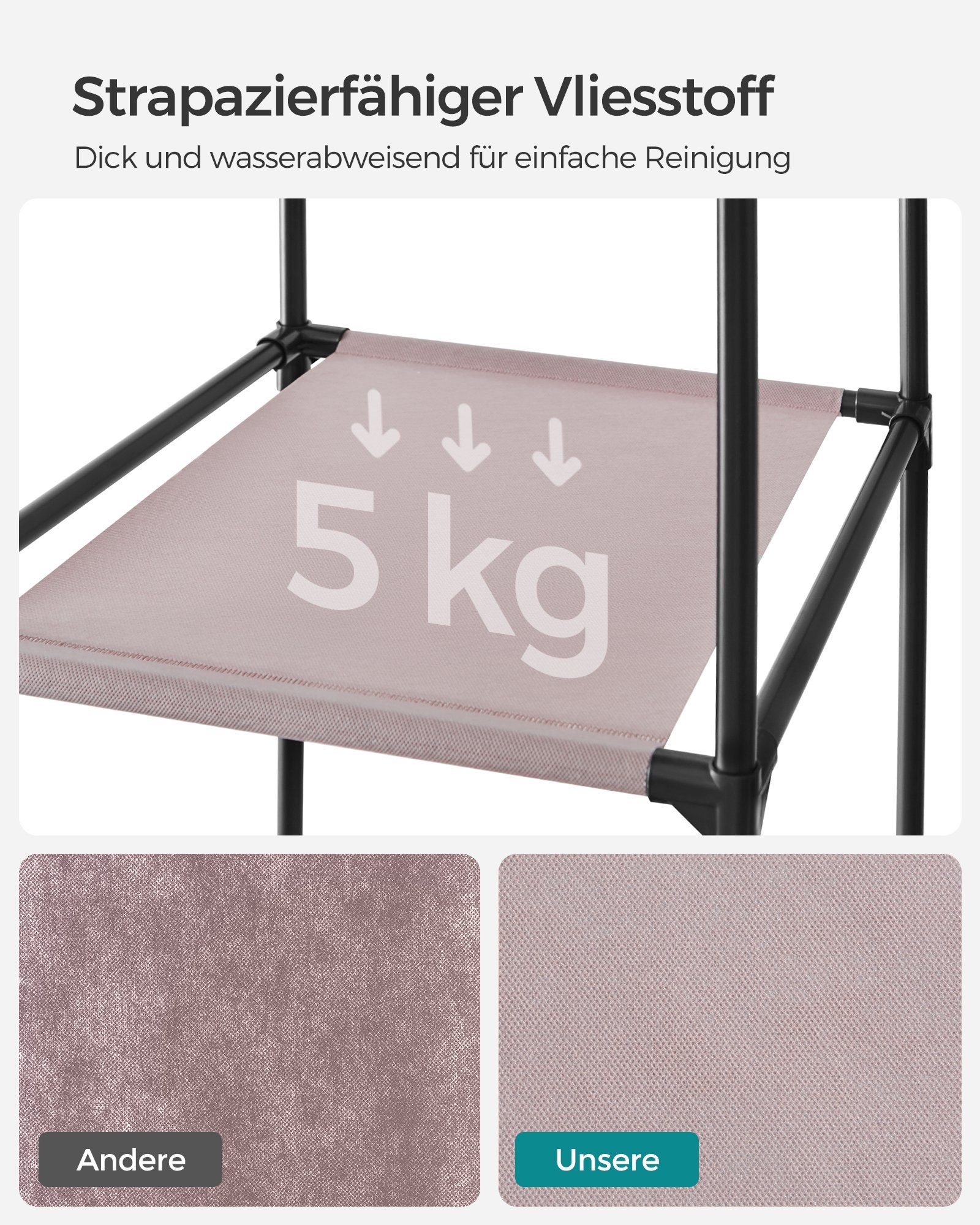 SONGMICS Kleiderschrank Stoffschrank, mit Überzug aus Vliesstoff,Faltschrank mit Kleiderstange 45 x 150 x 175 cm, 12 Ablagen, Metallrahmen, Schrank fürs Schlafz – Bild 5 von 5