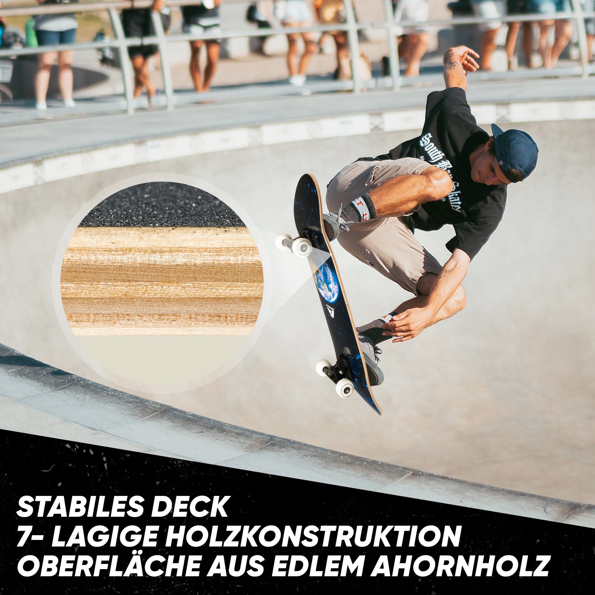 Apollo Skateboard Skateboard Kinder und Erwachsene Wood Board, Kinder Skateboard ab 6 Jahre – Bild 4 von 5