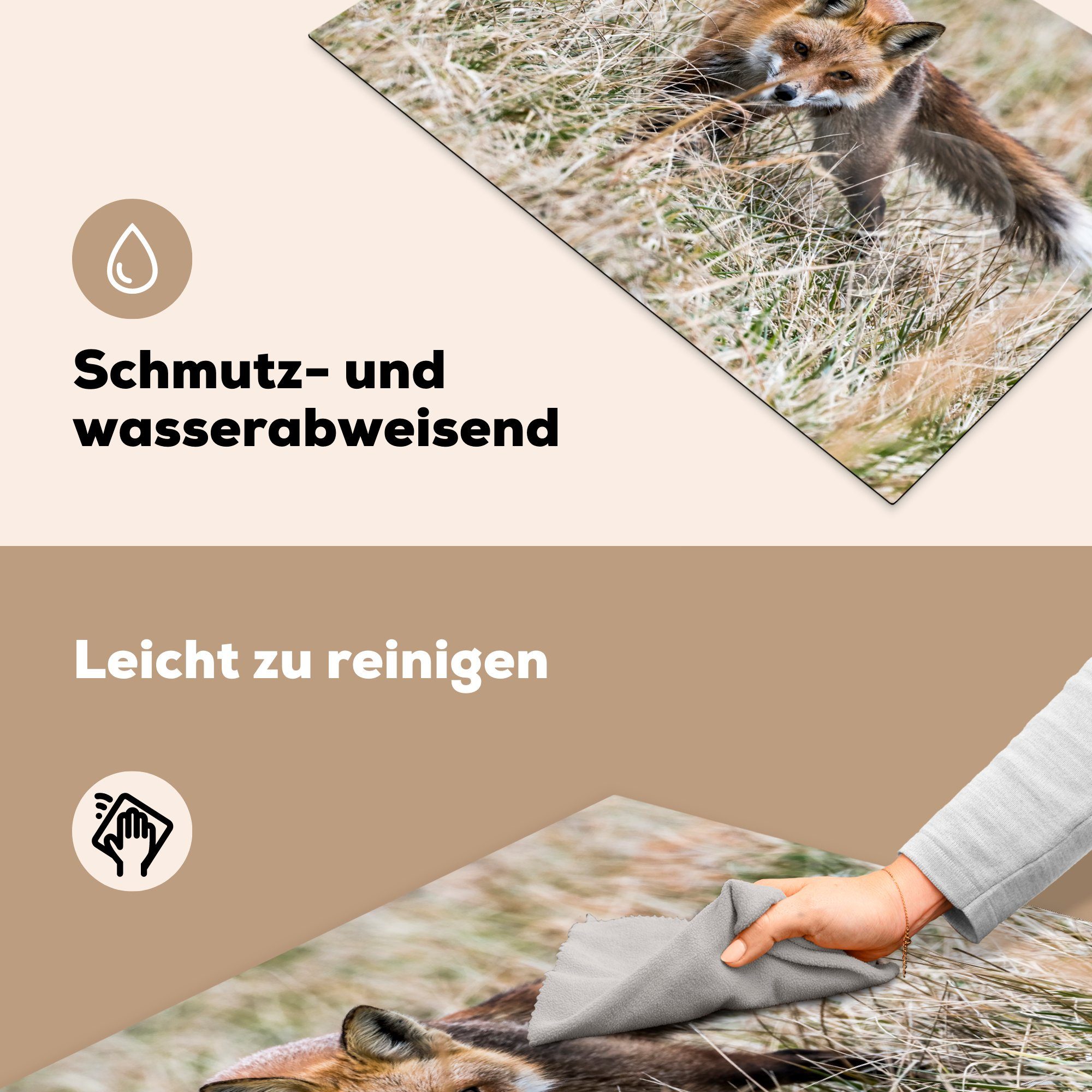 (1 im die MuchoWow 81x52 Gras, tlg), für Vinyl, Schutz Fuchs Induktionskochfeld küche, cm, Herdblende-/Abdeckplatte Ceranfeldabdeckung