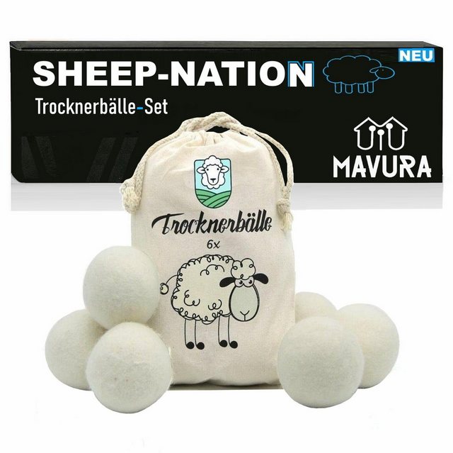 MAVURA Trocknerball SHEEP-NATION Trocknerbälle 6er Pack Weichspüler Alternative, Premium Schafwolle Wäschetrockner Bälle Wäschebälle