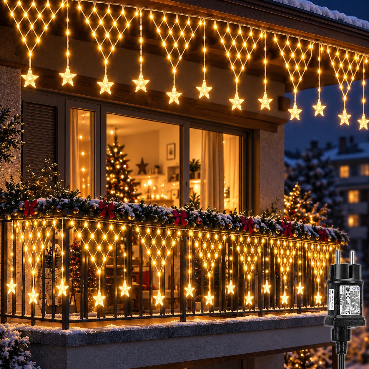 Salcar LED-Lichterkette 5m LED-Lichtervorhang Sterne Weihnachten LED Lichterkette Beleuchtung, Warmweiß Beleuchtung für Party Garten Balkon Hochzeit Weihnachten