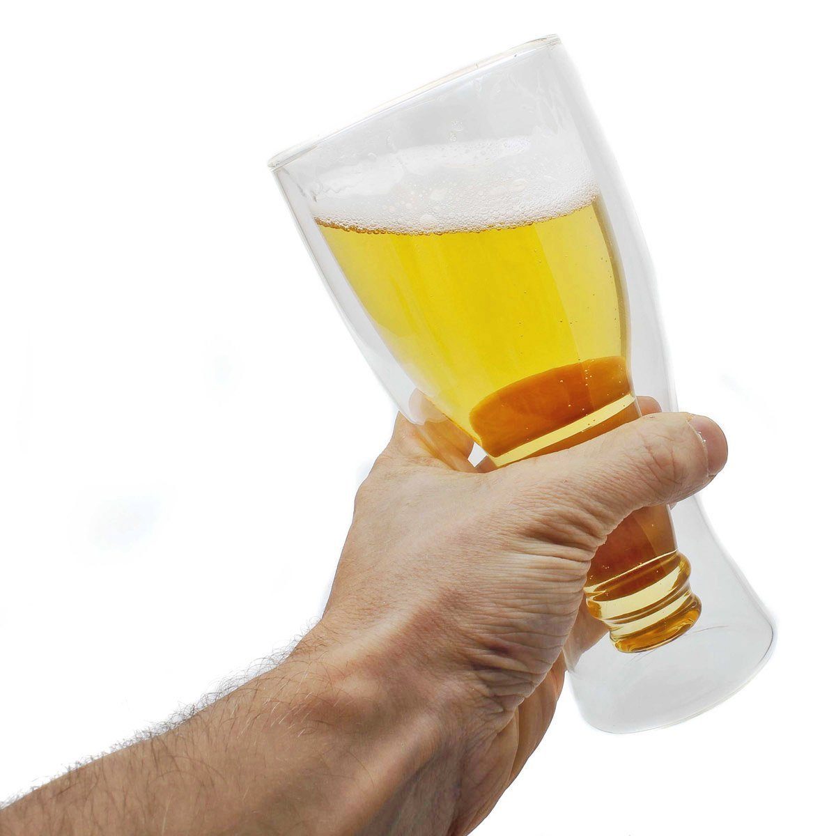 Dimono Bierglas DIMONO Bierglas Glasflasche Effekt–Doppelwandiges invertiert Bierglas, 2-tlg., Borosilikatglas, Umgestülpte Bierflasche im Glas
