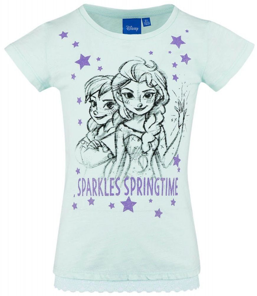 140 116 Türkis T-Shirt Frozen T-Shirt Eiskönigin Disney Rüschen Mädchen Die 128 104 FROZEN