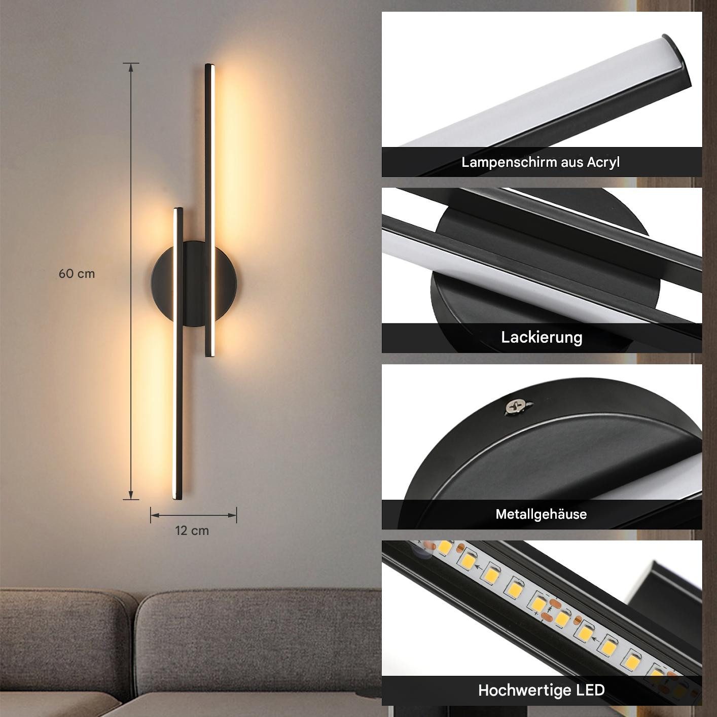 Riserva LED Wandleuchte LED Wandleuchte Innen Weiß 24W, Wandlampe Warmweiß Treppenhaus, LED wechselbar, Minimalistischer Stil, einfache Installation, augenschon – Bild 2 von 5