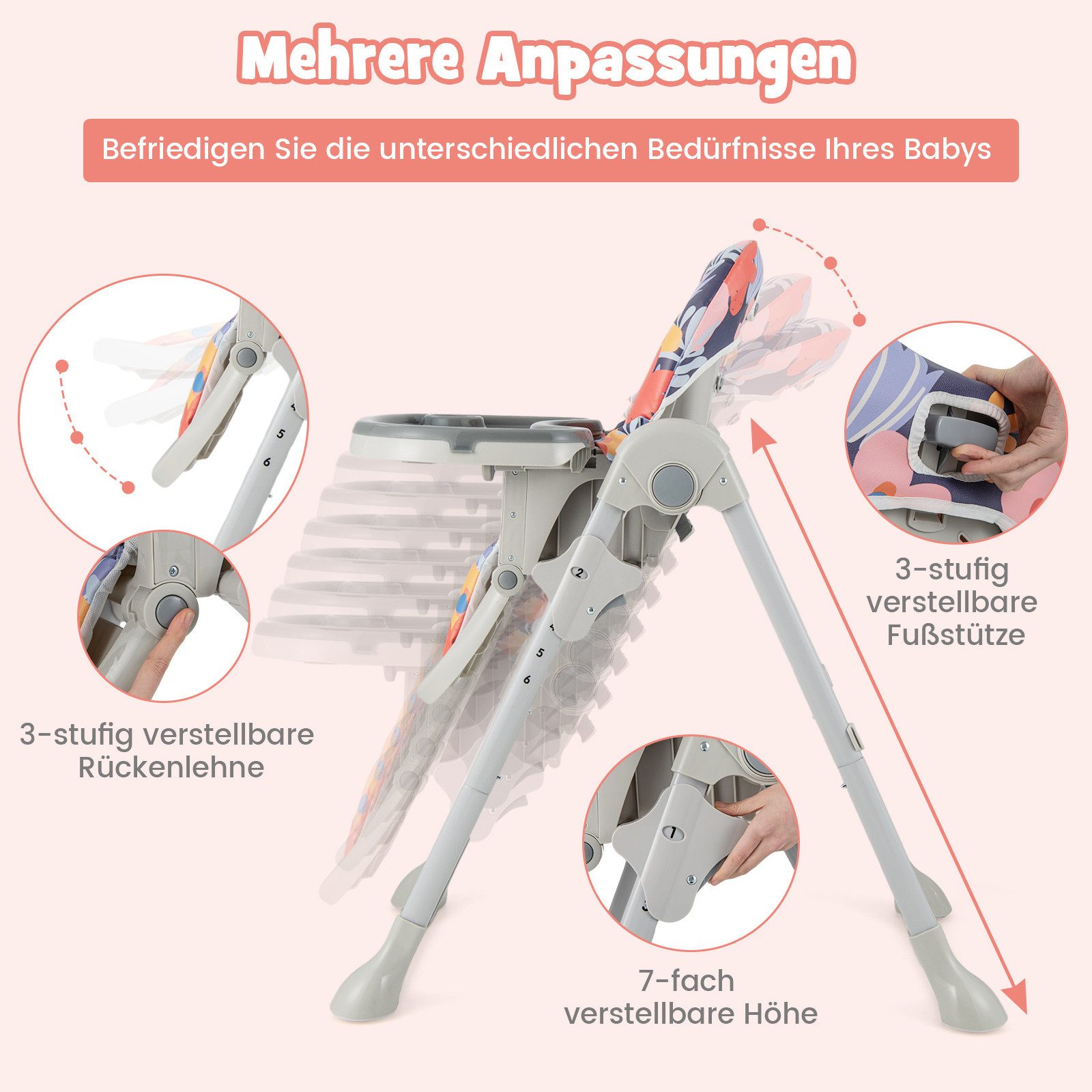 COSTWAY Kombihochstuhl Baby Stuhl, 6-stufig höheverstellbar günstig online kaufen