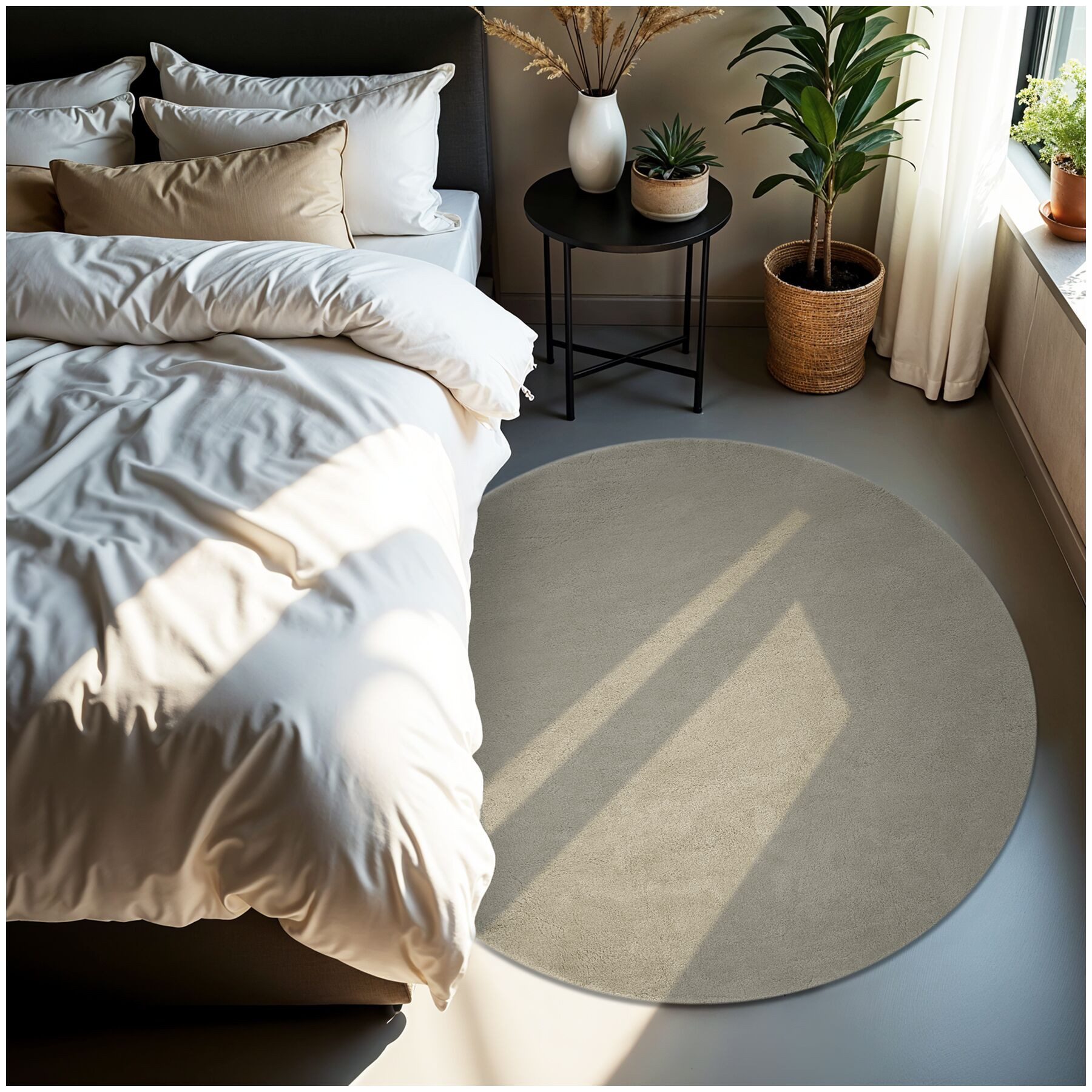 tectake Teppich Kurzflorteppich mit flauschiger Oberfläche, allergikerfreundlich, Rund, Höhe: 1,50 mm, strapazierfähig, pflegeleicht, waschbar, rutschfeste Unterseite