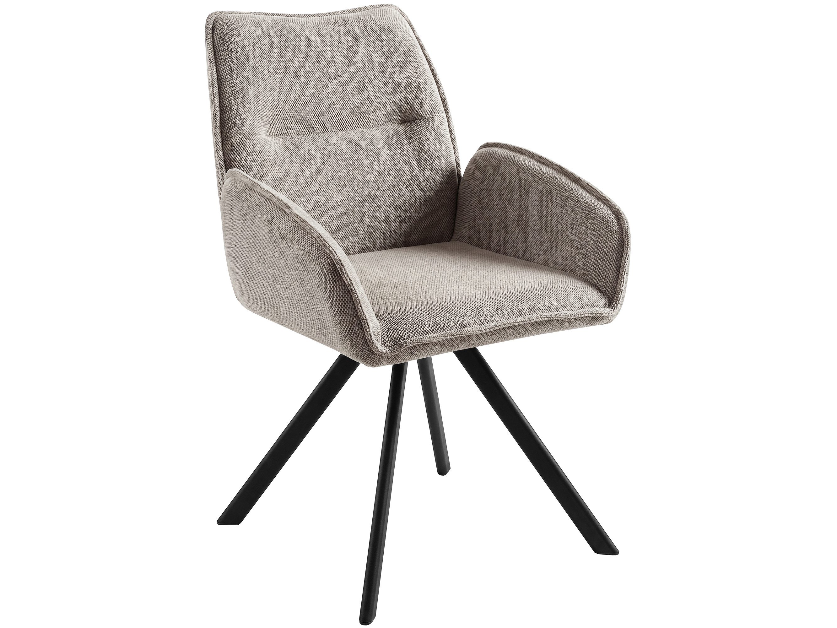 Beautysofa Drehstuhl Zerra Esszimmerstuhl 360° drehbar mit Armlehnen (gepolsterter Esszimmersessel aus Strukturstoff, 1 St), Drehstuhl mit schwarzem Metallgestell