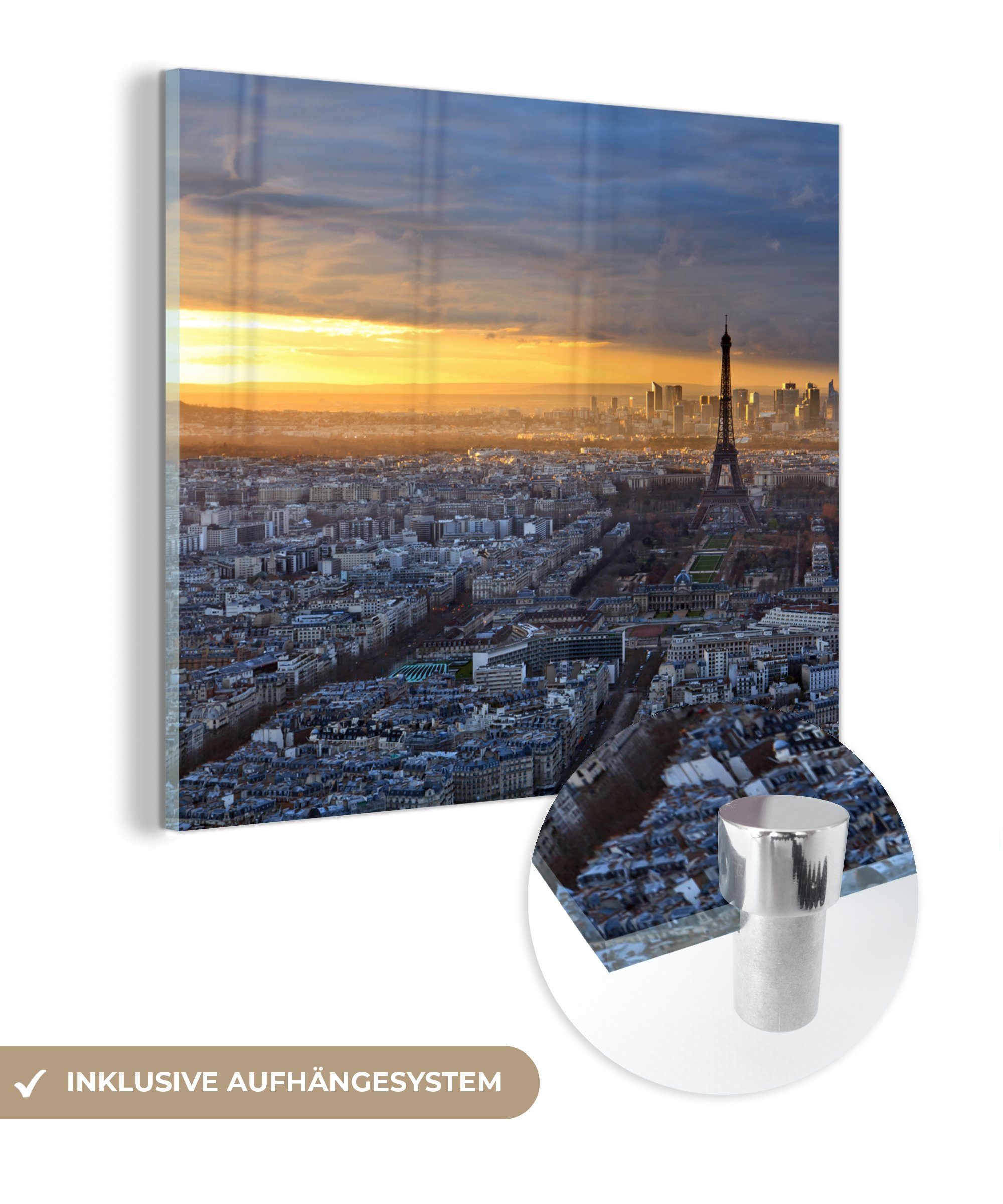 MuchoWow Acrylglasbild Skyline von Paris bei Sonnenuntergang, (1 St), Glasbilder - Bilder auf Glas Wandbild - Foto auf Glas - Wanddekoration