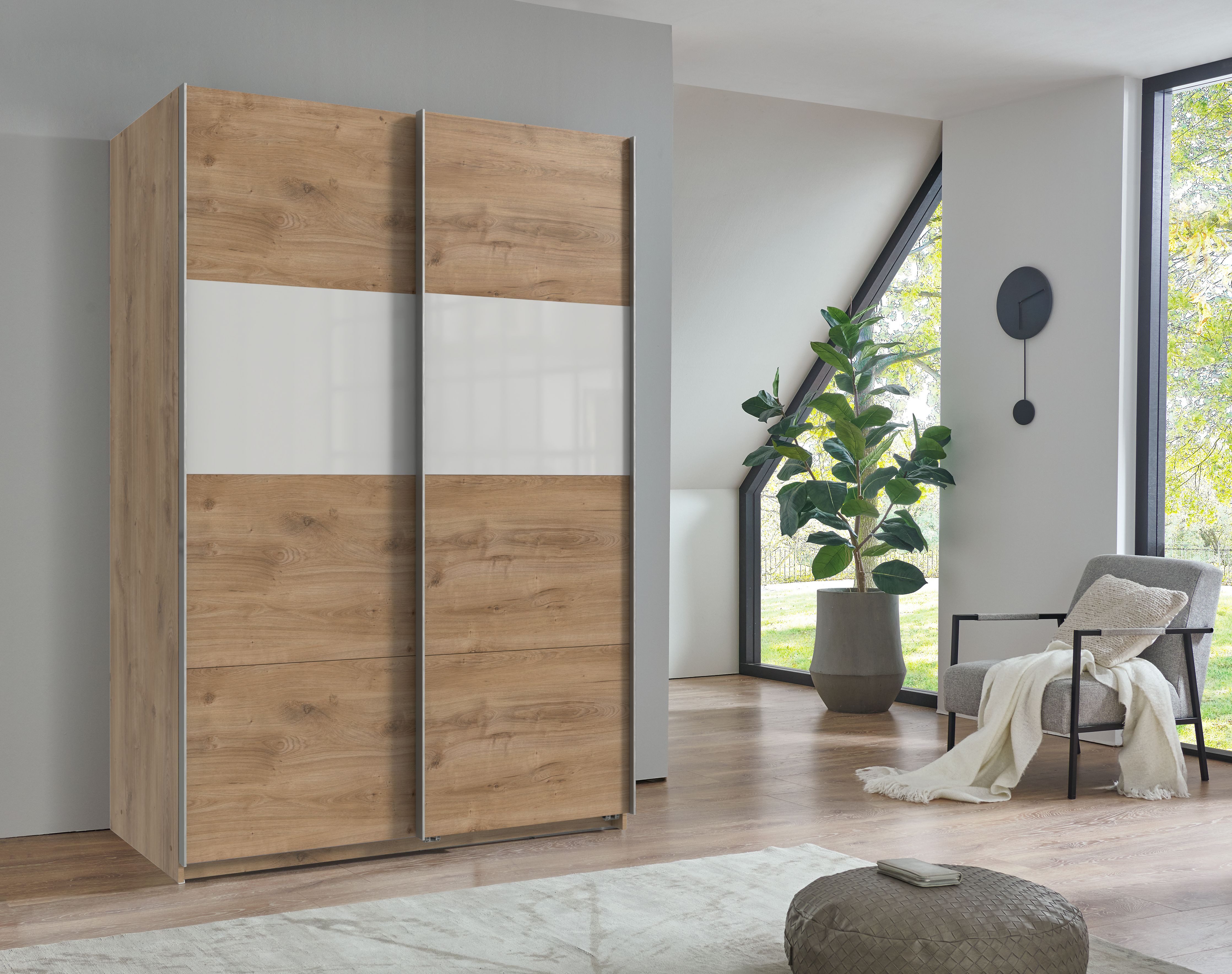 Wimex Schwebetürenschrank Bramfeld Kleiderschrank mit Glaselementen und zusätzlichen Einlegeböden