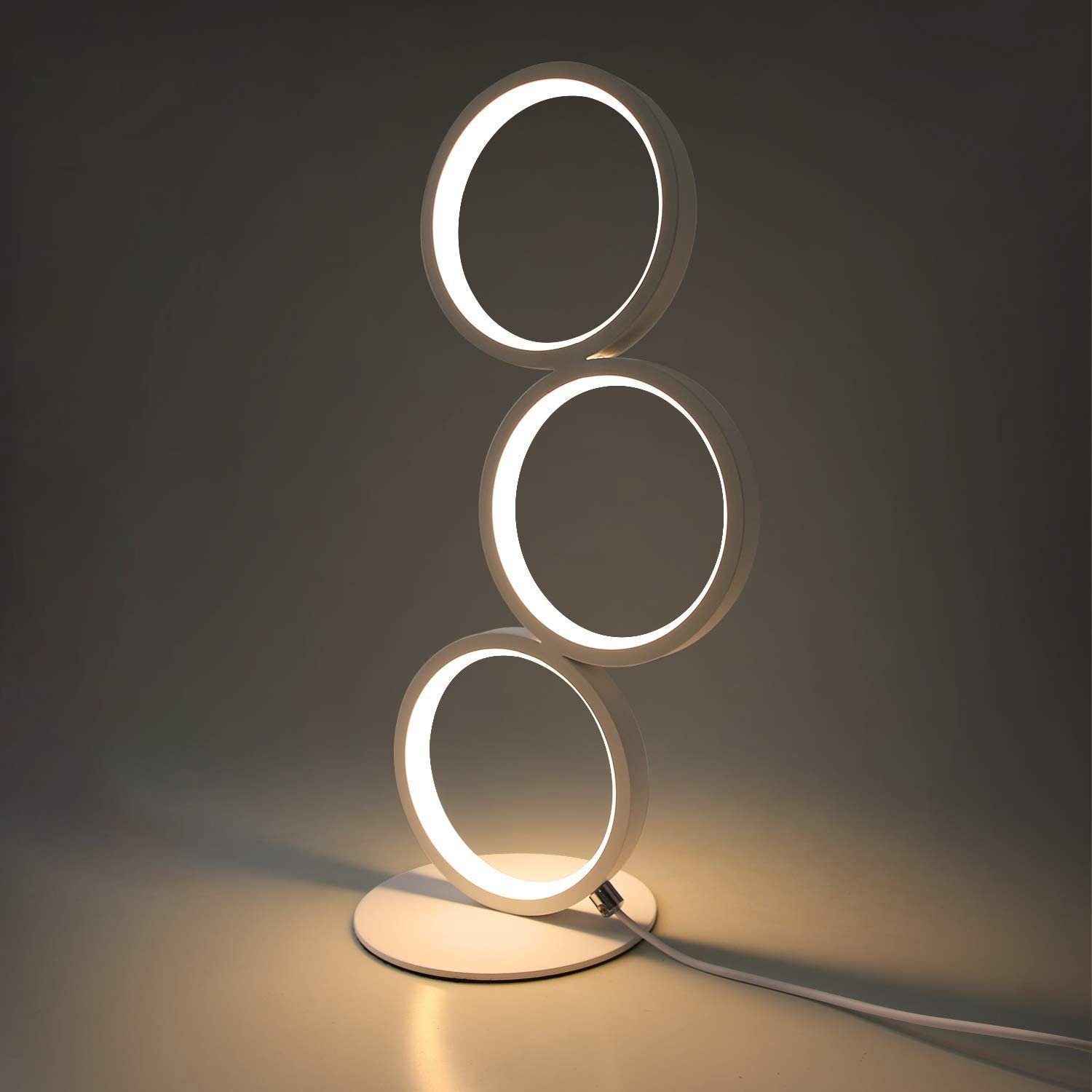 ZMH LED Tischleuchte Modern Nachttischlampe Ring Aluminium Deko Nachtlampe, Dimmbar, LED fest integriert, warmweiß-kaltweiß, Weiß 1x weiß