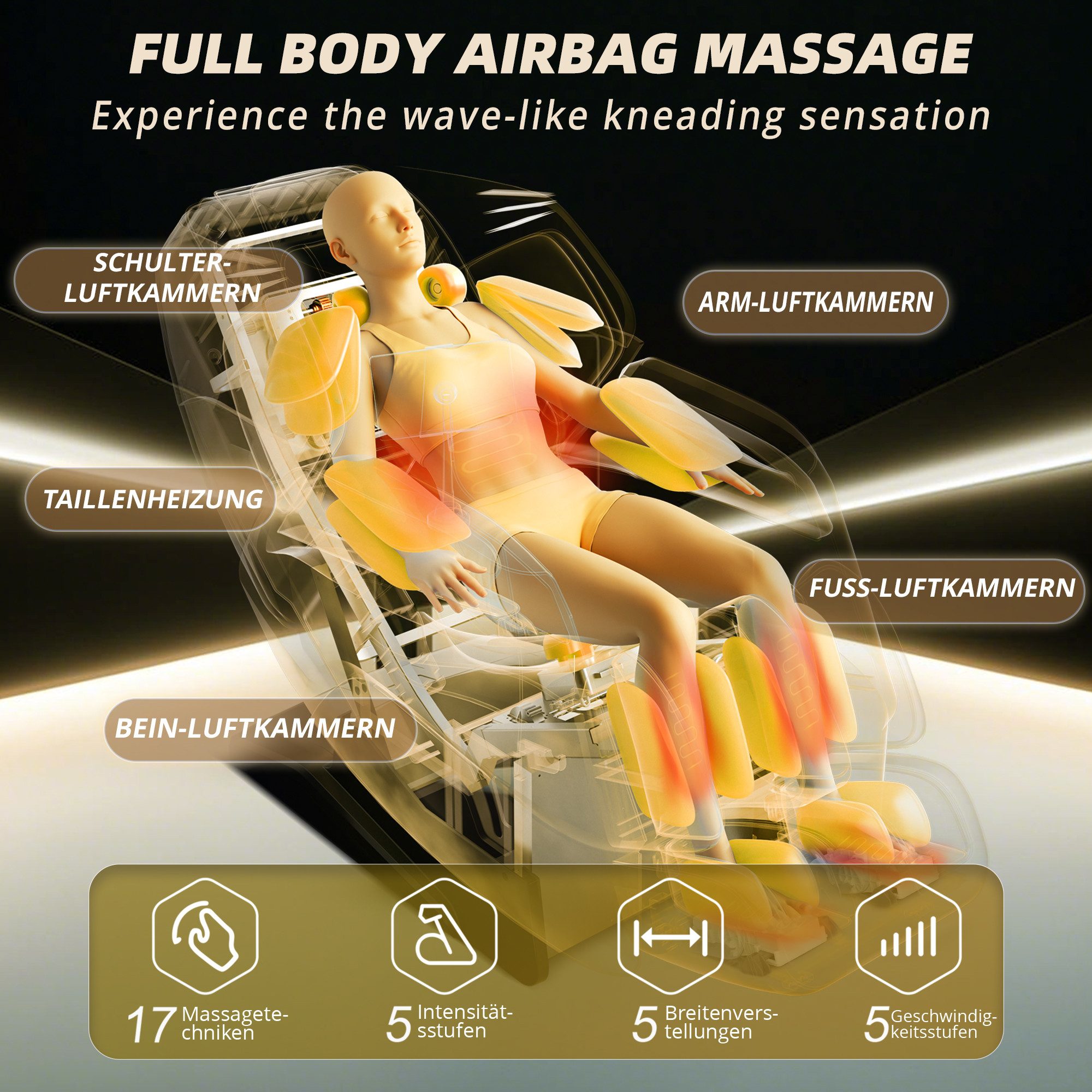 HealthRelife Massagesessel Shiatsu Ganzkörpermassage mit Körperscan, S+L Schiene (1-St), Zero-Gravity, Automatischer Wadenstützverlängerung und Wadenknetmassage