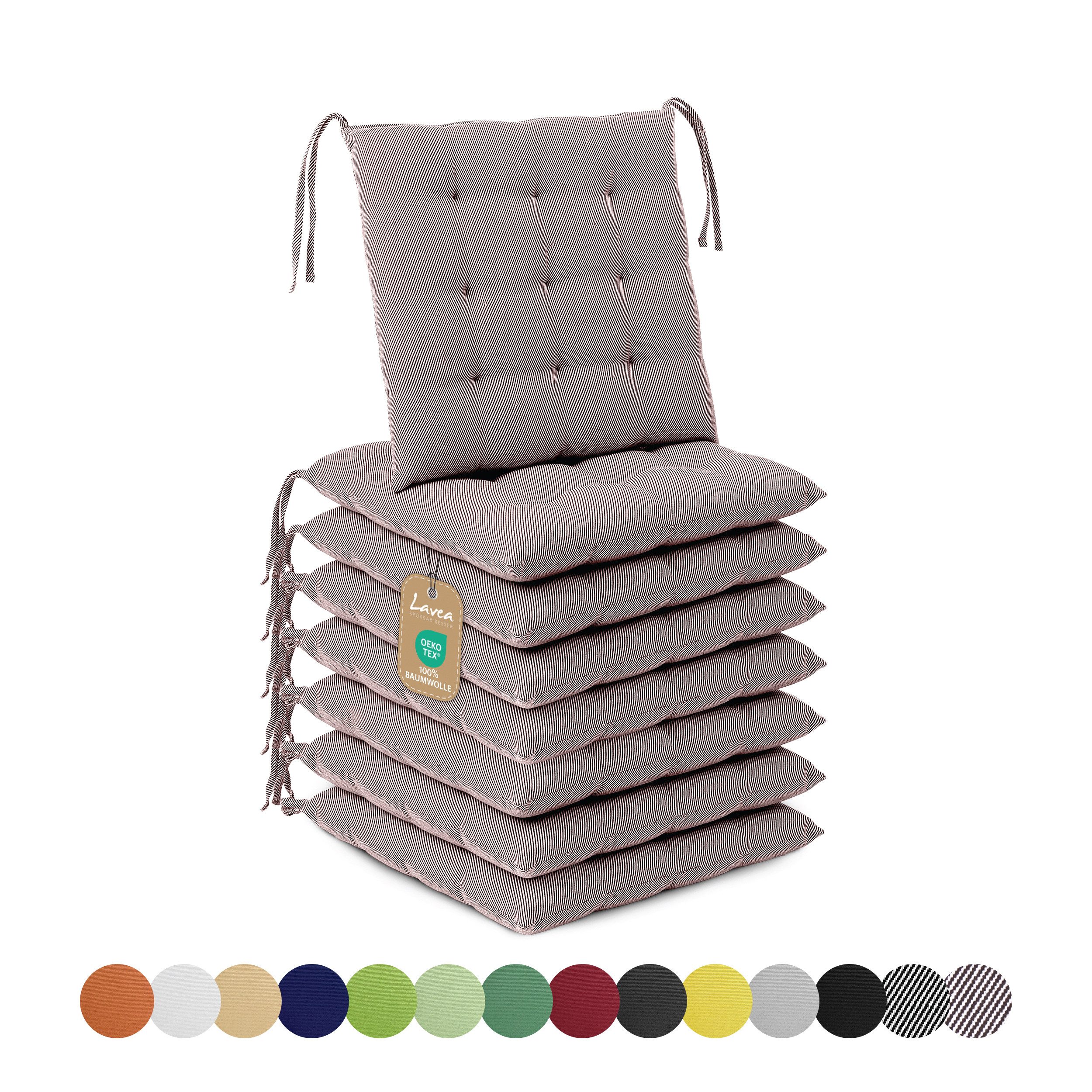 Lavea Stuhlkissen Lavea® Sitzkissen & Stuhlkissen 40x40 cm – 4er/8er Set, 40x40x3 cm, mit Stoffbändern, Indoor & Outdoor, für Garten & Balkon