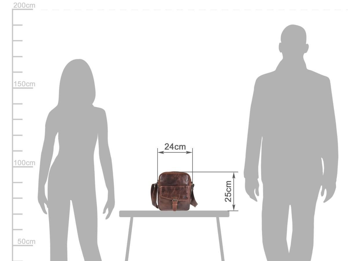 Greenburry Umhängetasche "Rugged" Herrentasche Leder 24x25cm teak braun, Schultertasche