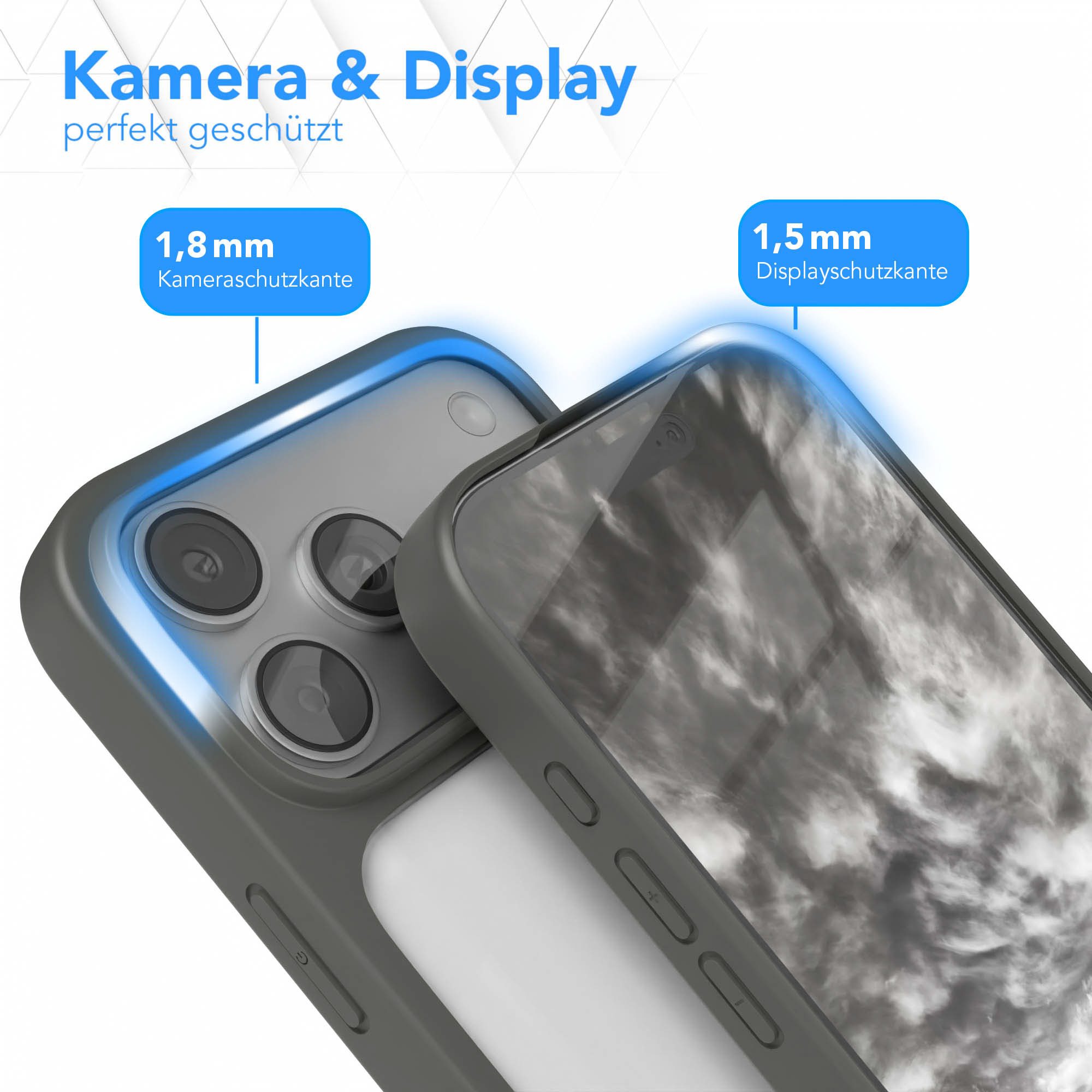 EAZY CASE Handyhülle Bumper Case für Apple iPhone 17 Pro Max 6,9 Zoll, Schutzhülle mit Kameraschutz transparent stoßfestes Backcover Grau