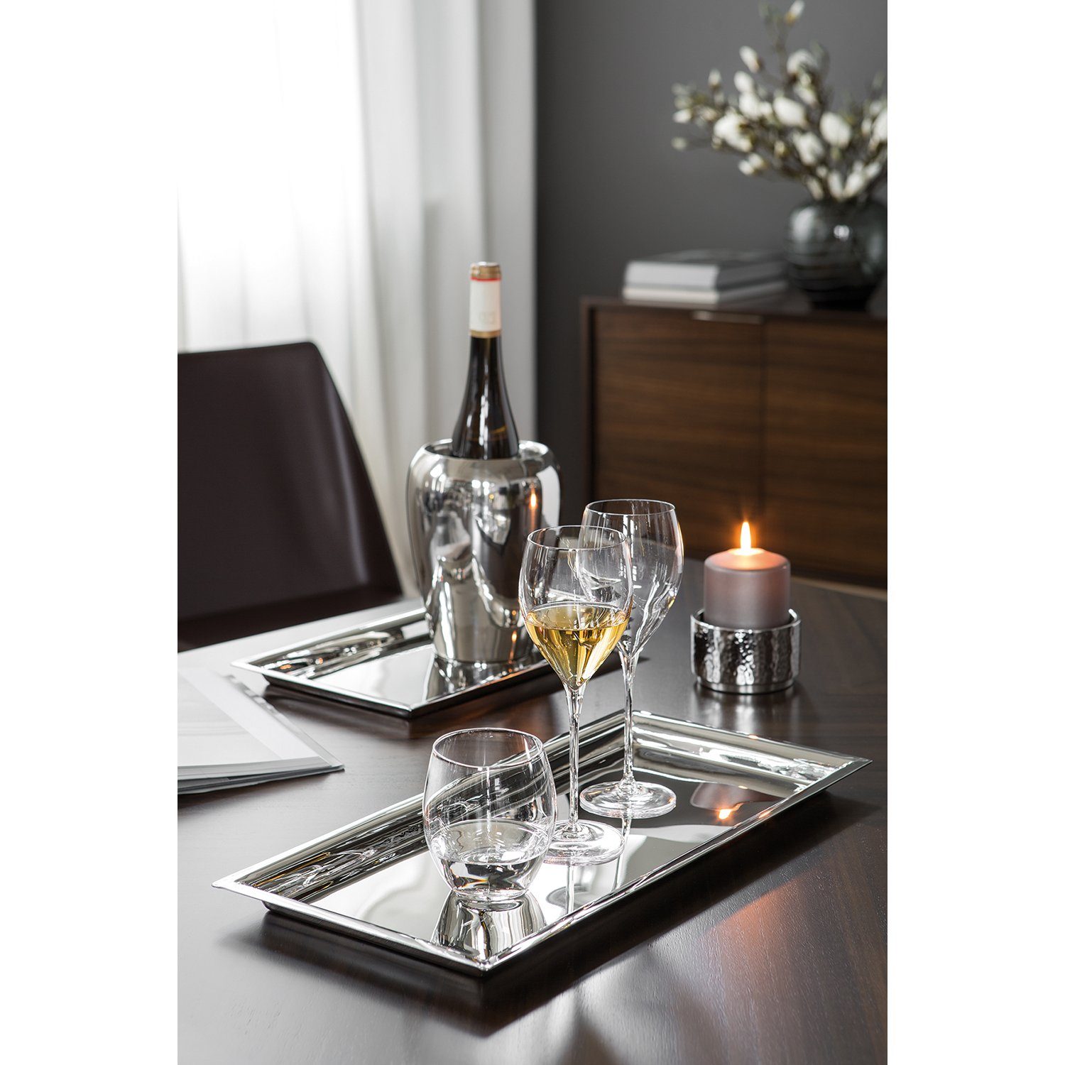 Fink Dekotablett NAGANO Tablett - silberfarben - Edelstahl - H. 2cm x B. 34cm (1xTablett, 1 St., Serviertablett - Tableau), Multifunktionales Servierbrett: Servier-, Trageplatte & Abstellbrett