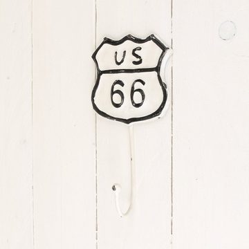 Macosa Home Wandhaken, Wand, (1-St), Garderoben-Haken Route 66 Metall Vintage Deko-Haken Emaille-Optik US-Stil Nostalgie Wand-Haken Kleiderhaken Schlüssel-Haken Garderobe