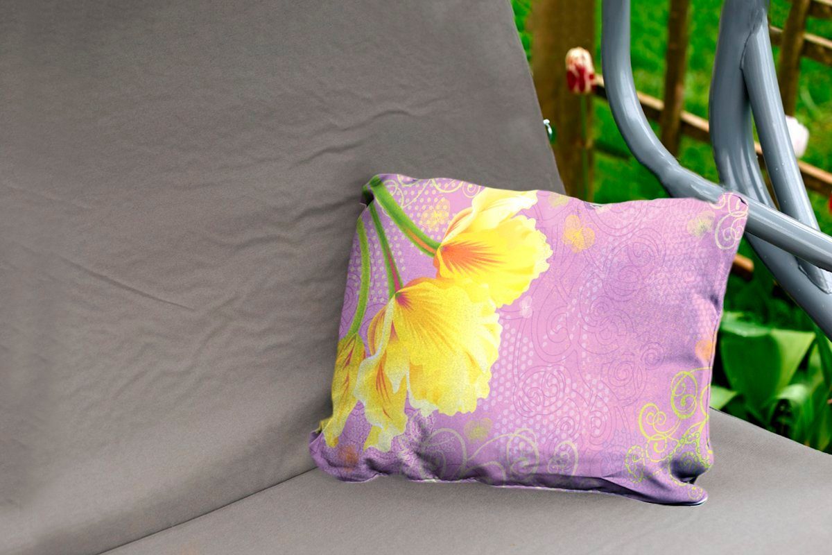 MuchoWow Dekokissen Eine Illustration von rosa Outdoor-Dekorationskissen, Tulpen Hintergrund, einem Polyester, gelben Kissenhülle Dekokissenbezug, auf