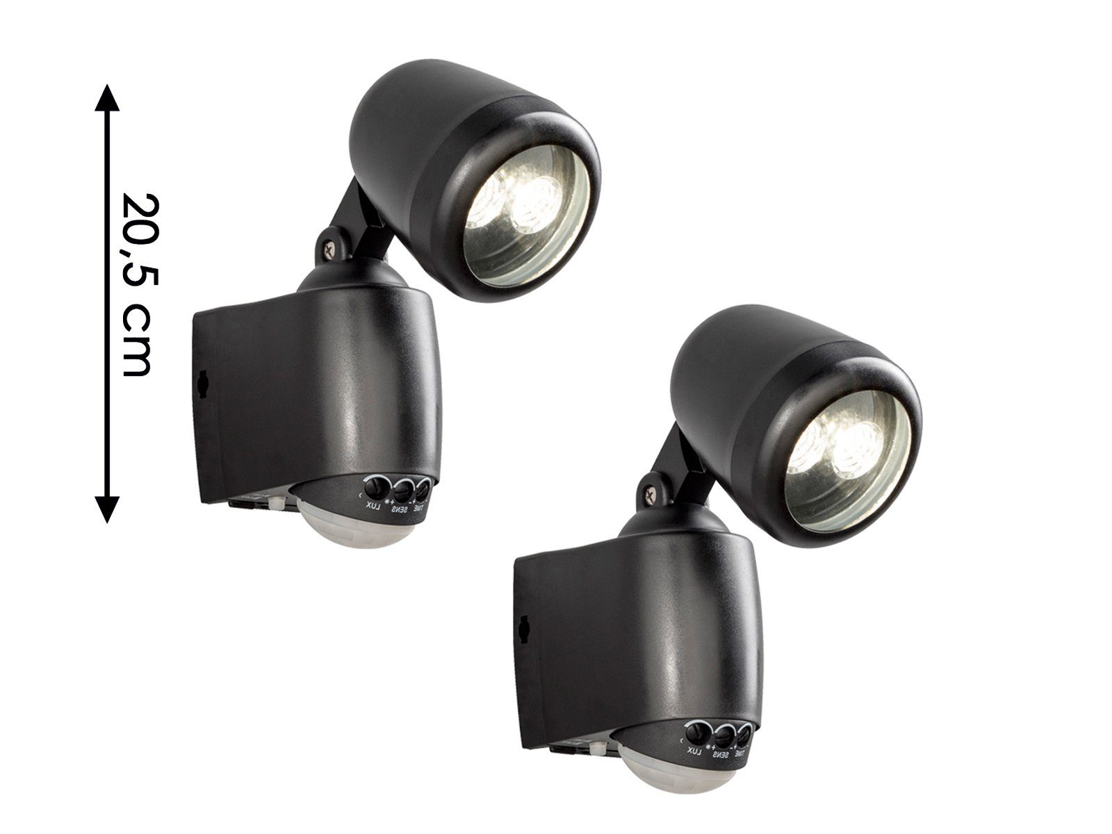H: KONSTSMIDE mit LED Bewegungsmelder, 2er-Set LED Schwarz Außen-Wandleuchte, schwenkbares Außenlicht 20,5cm Neutralweiß, integriert, fest