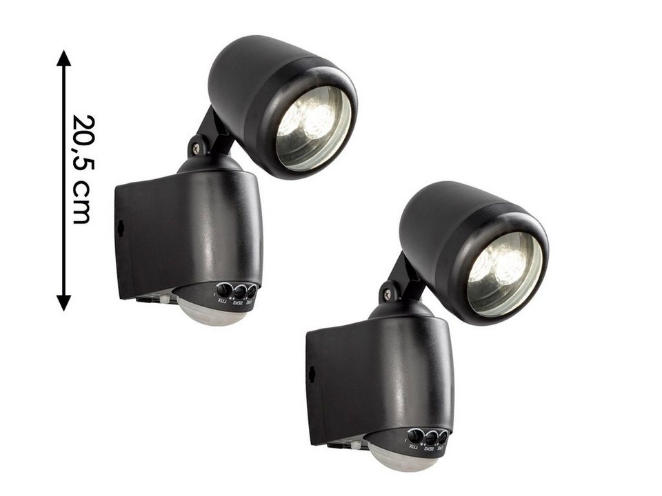 KONSTSMIDE LED Außen-Wandleuchte, LED fest integriert, Neutralweiß, 2er-Set  schwenkbares Außenlicht mit Bewegungsmelder, Schwarz H: 20,5cm