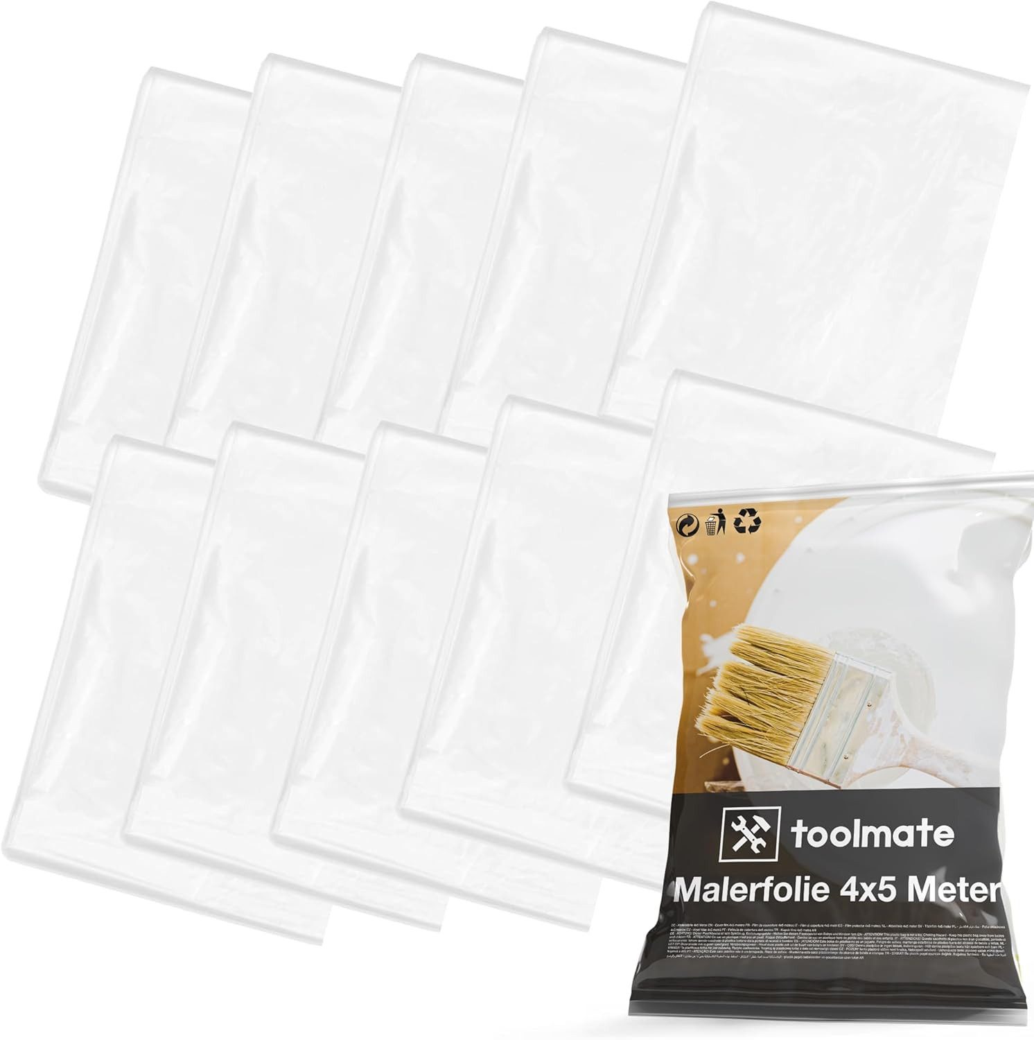 toolmate® Abdeckfolie 6x Malerfolie - 4x5 Meter & Abdeckfolie - 160 qm - Extra stark, (6er Set, 6-St., 6 Stück)