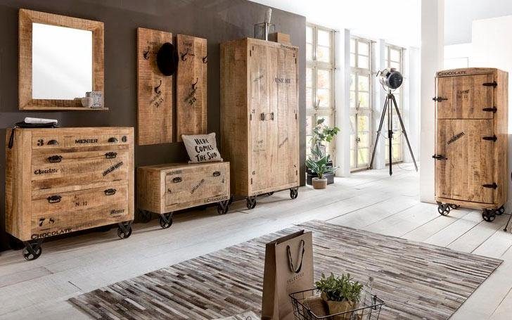 SIT Garderobenpaneel RUSTIC aus Mangoholz mit 4 Doppelhaken, Acht Aufhängemöglichkeiten durch 4 praktische Doppelhaken