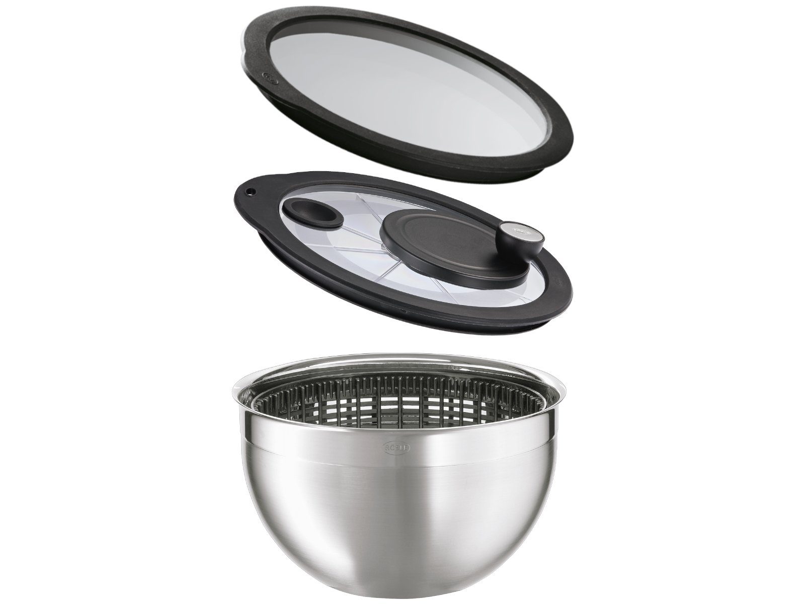 RÖSLE Salatschleuder Salatschleuder mit Glasdeckel u. Frischhaltedeckel