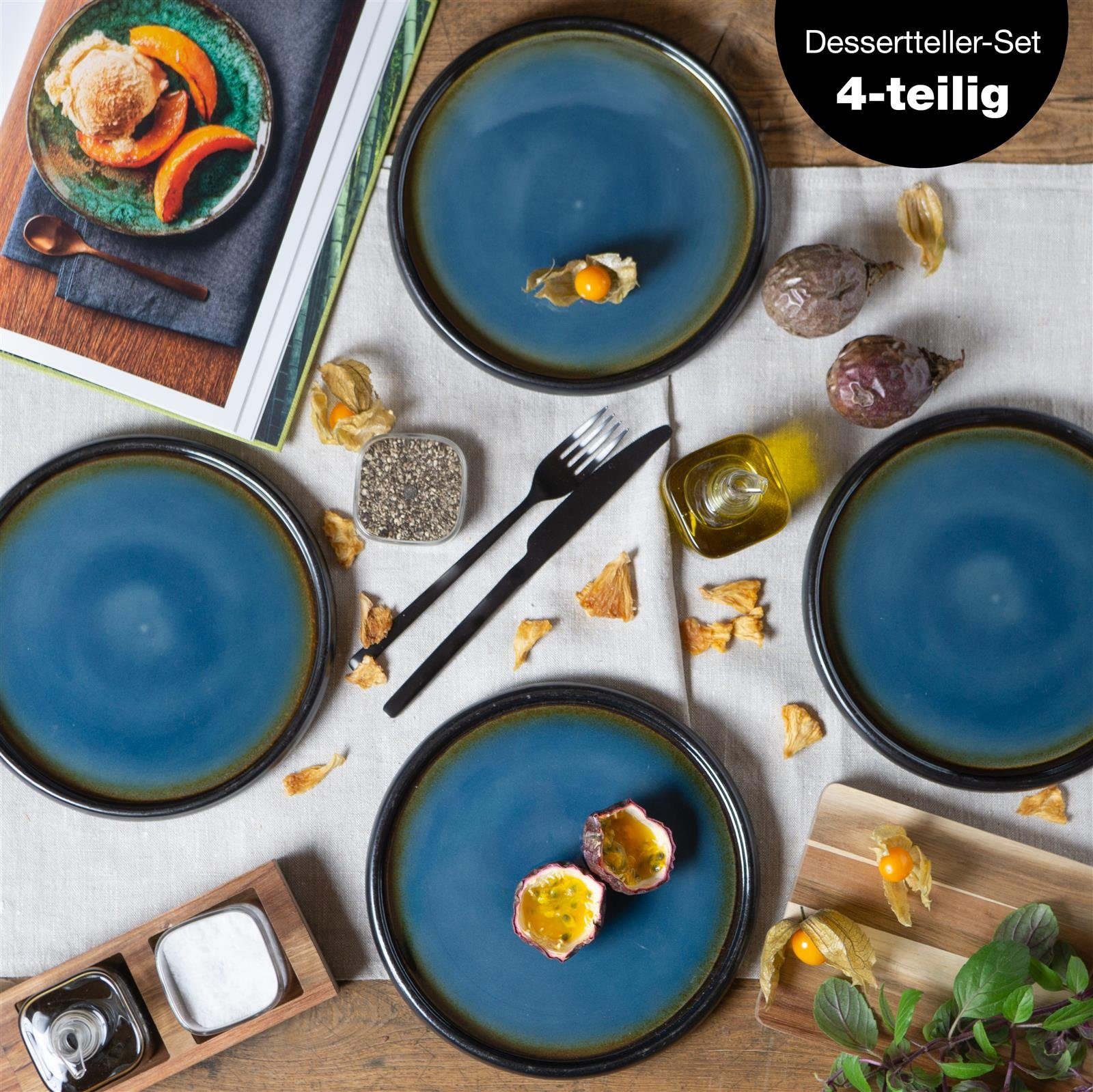 Moritz & Moritz Dessertteller SOLID Dessertteller Blau Braun, (4 St), Spülmaschinen- & Mikrowellengeeignet