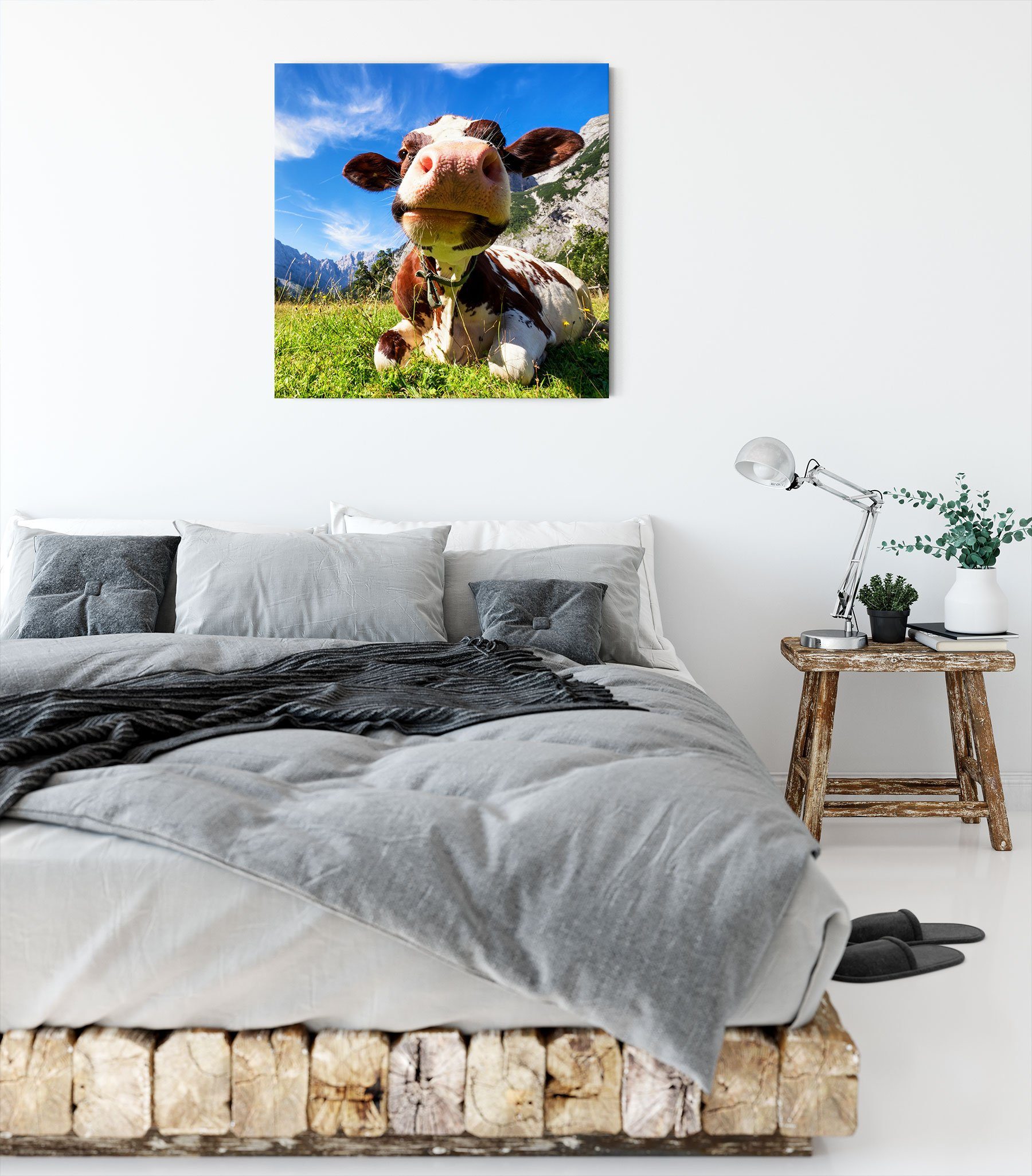 Pixxprint Leinwandbild im Leinwandbild inkl. fertig St), bespannt, Kuh (1 Karwendelgebirge, Zackenaufhänger im Kuh Karwendelgebirge
