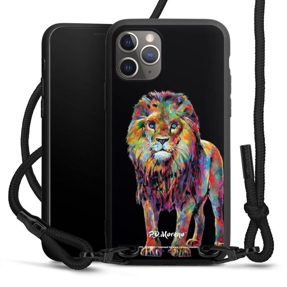 DeinDesign Handyhülle Löwe Tiere Design Lion Colorful Art By P.D. Moreno,  Apple iPhone 11 Pro Premium Handykette Hülle mit Band Cover mit Kette