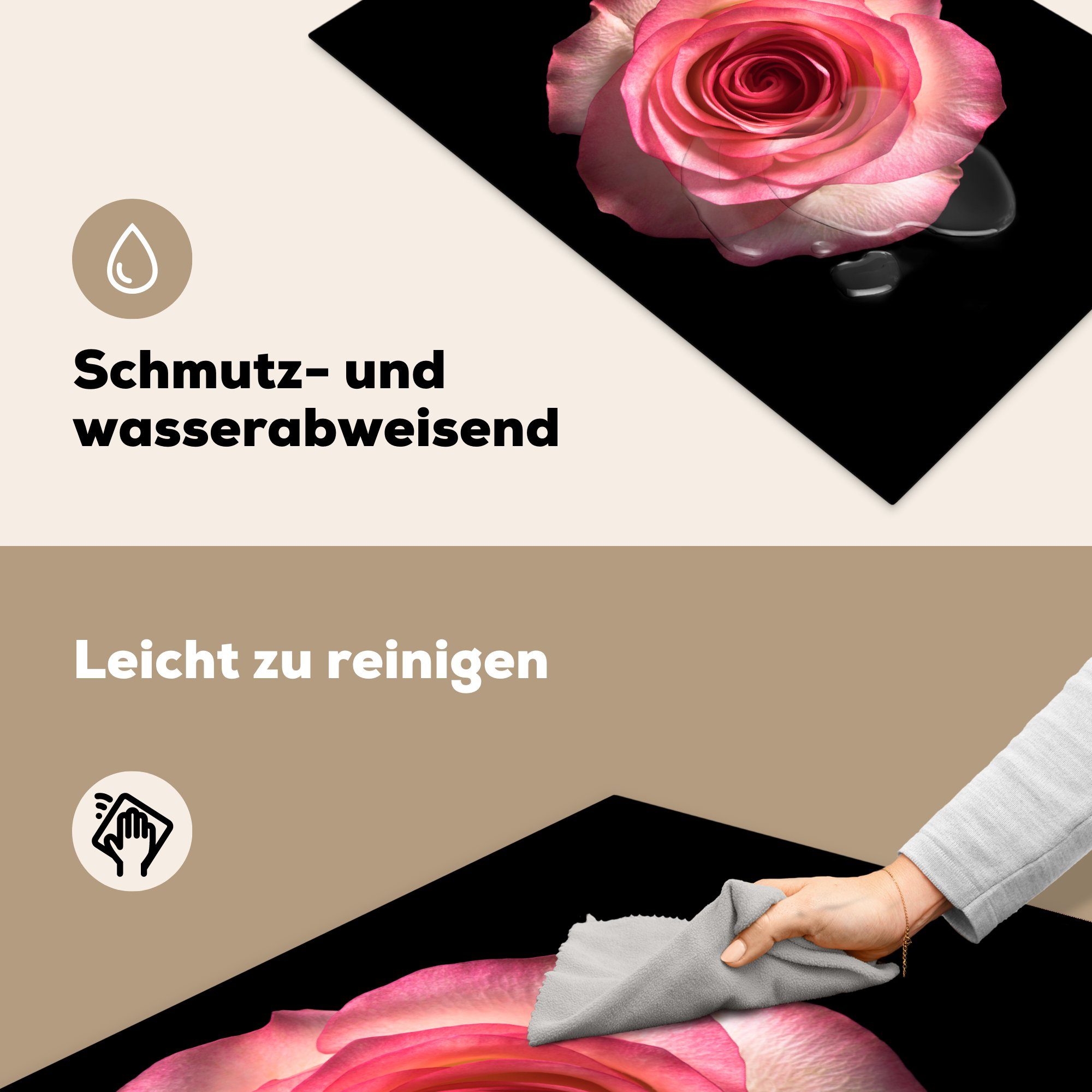MuchoWow Herdblende-/Abdeckplatte Rosen - cm, Ceranfeldabdeckung (1 küche, Vinyl, tlg), - 81x52 Schutz Induktionskochfeld Schwarz, für die Rosa