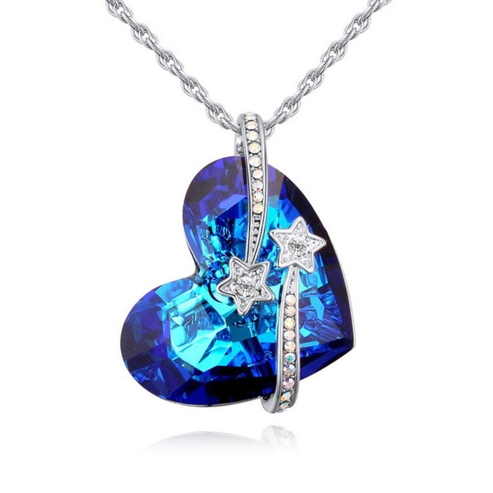 BUNGSA Ketten-Set Kette dunkelblaues Herz Silber aus Messing Damen (1-tlg), Halskette Necklace
